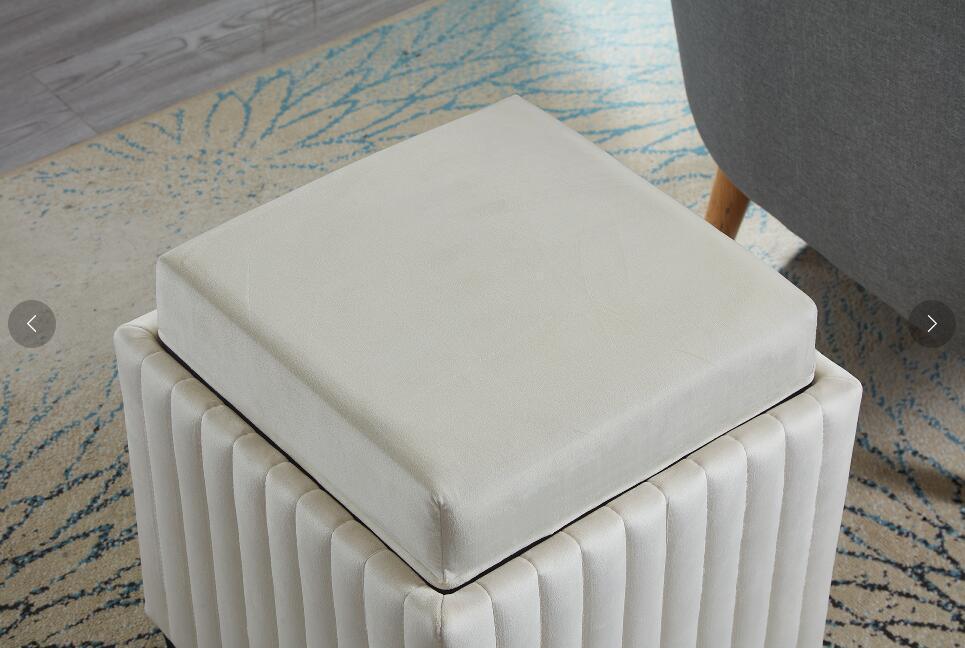 18" Wide Velvet Contemporary Square Cube Storage Ottoman, Beige