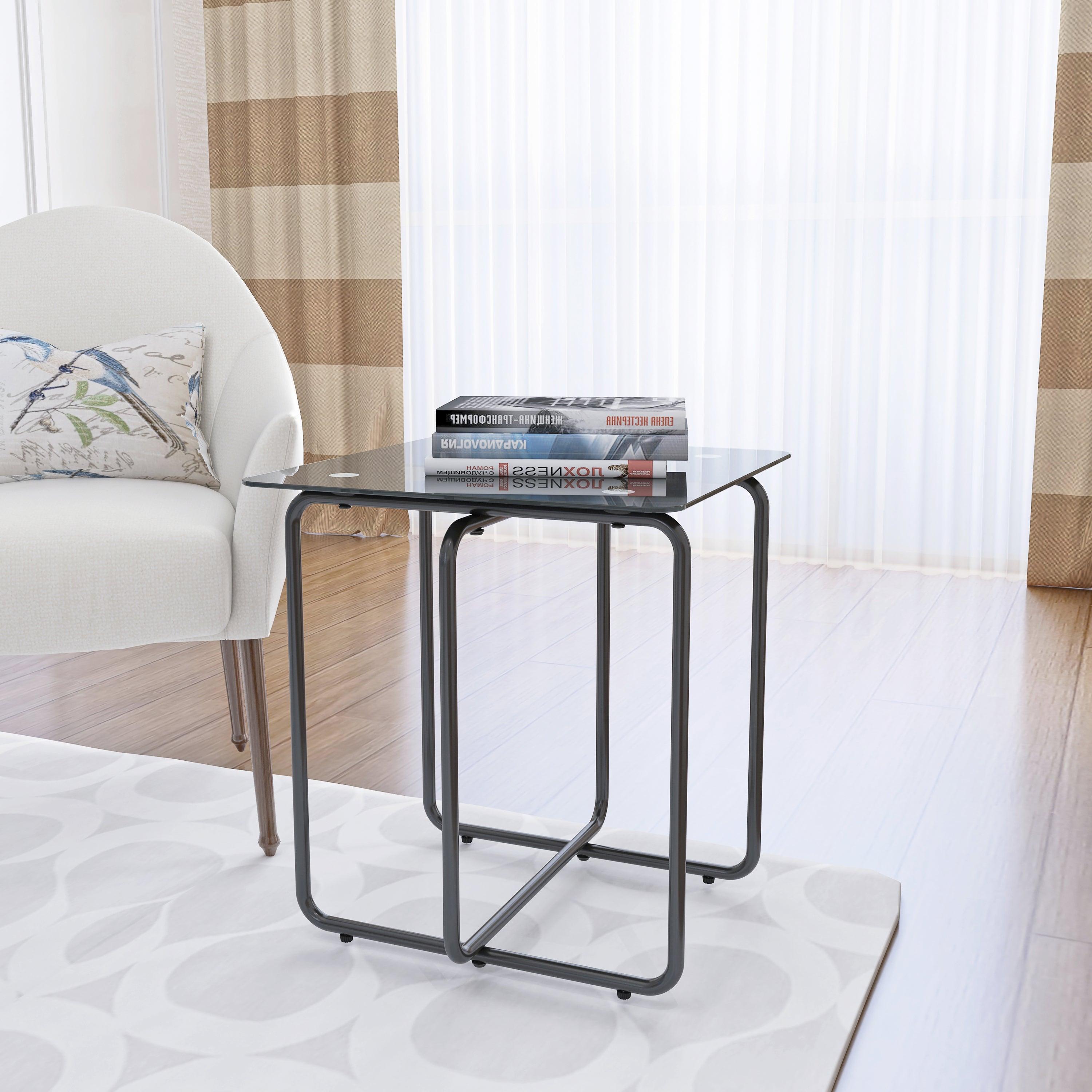 🆓🚛 Modern Tempered Glass Coffee Table End Table Side Table for Living Room, Bedroom, Black