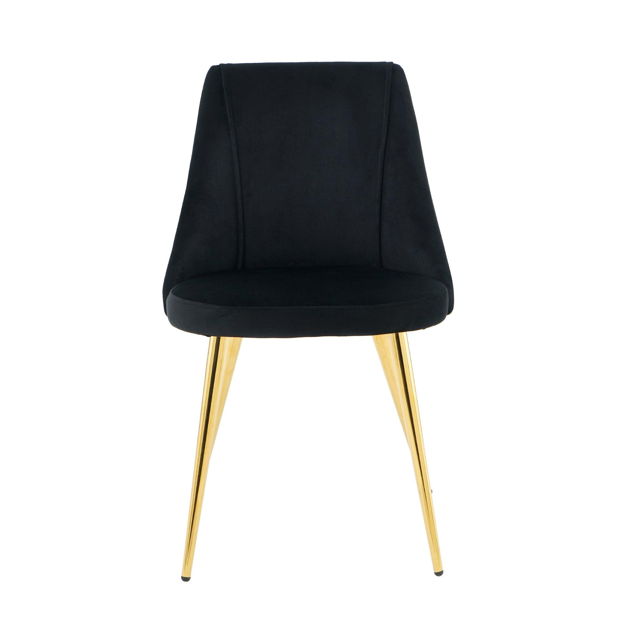 🆓🚛 Modern Simple Velvet Dining Black Chair Home Bedroom Stool Back Dressing Chair Student Desk Chair Gold Metal Legs (Set Of 4)