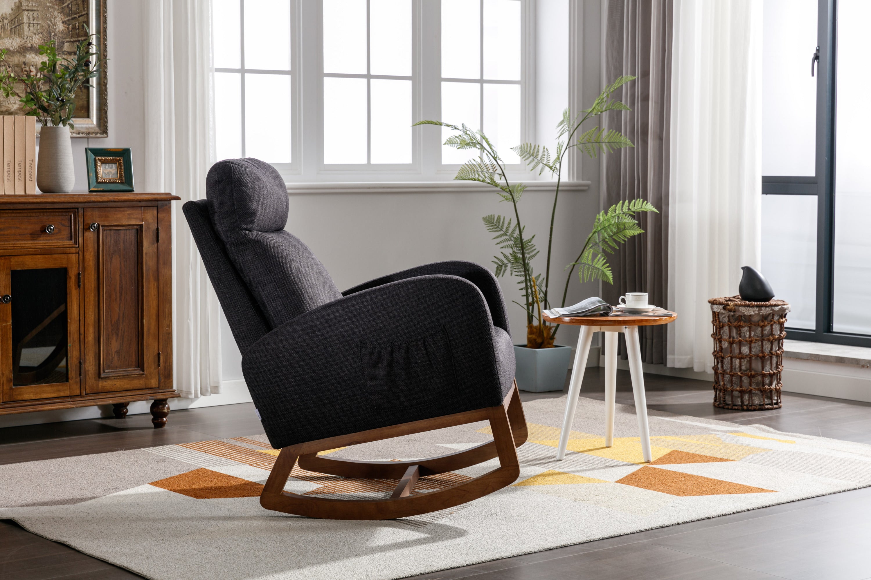 🆓🚛 Living Room Comfortable Rocking Chair Living Room Chair, Black