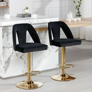 Glome Faux Fur Swivel Barstools, Adjusatble Seat Height (Set of 2) - Black