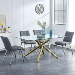 Grid armless high back dining chair, 2-piece set, office chair. Suitable for restaurants, living rooms, kitchens, and offices. Grey chair and electroplated metal legs XS-0809