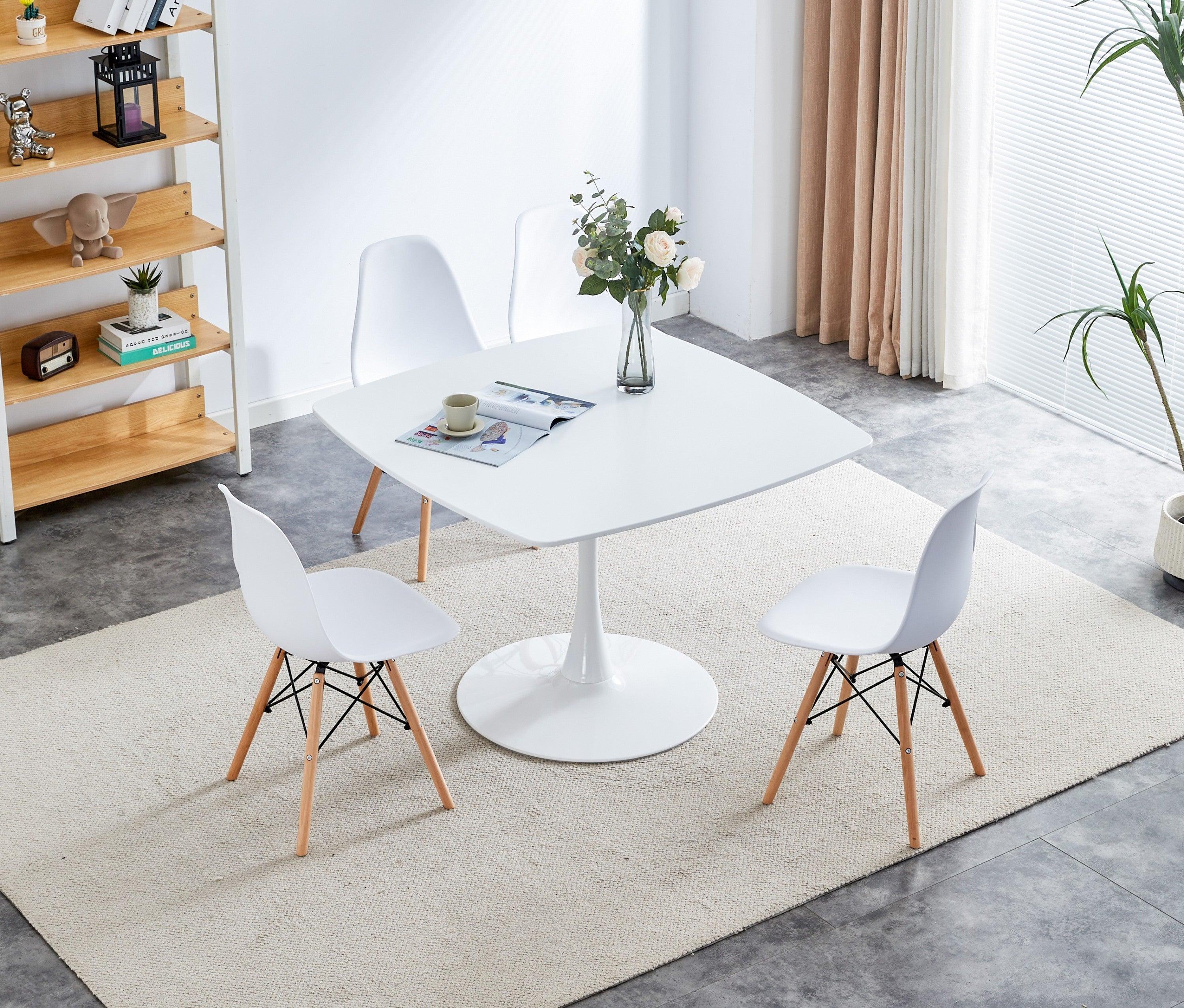 42.1" WHITE Table Mid-century Dining Table for 4-6 people With Round Mdf Table Top, Pedestal Dining Table, End Table Leisure Coffee Table