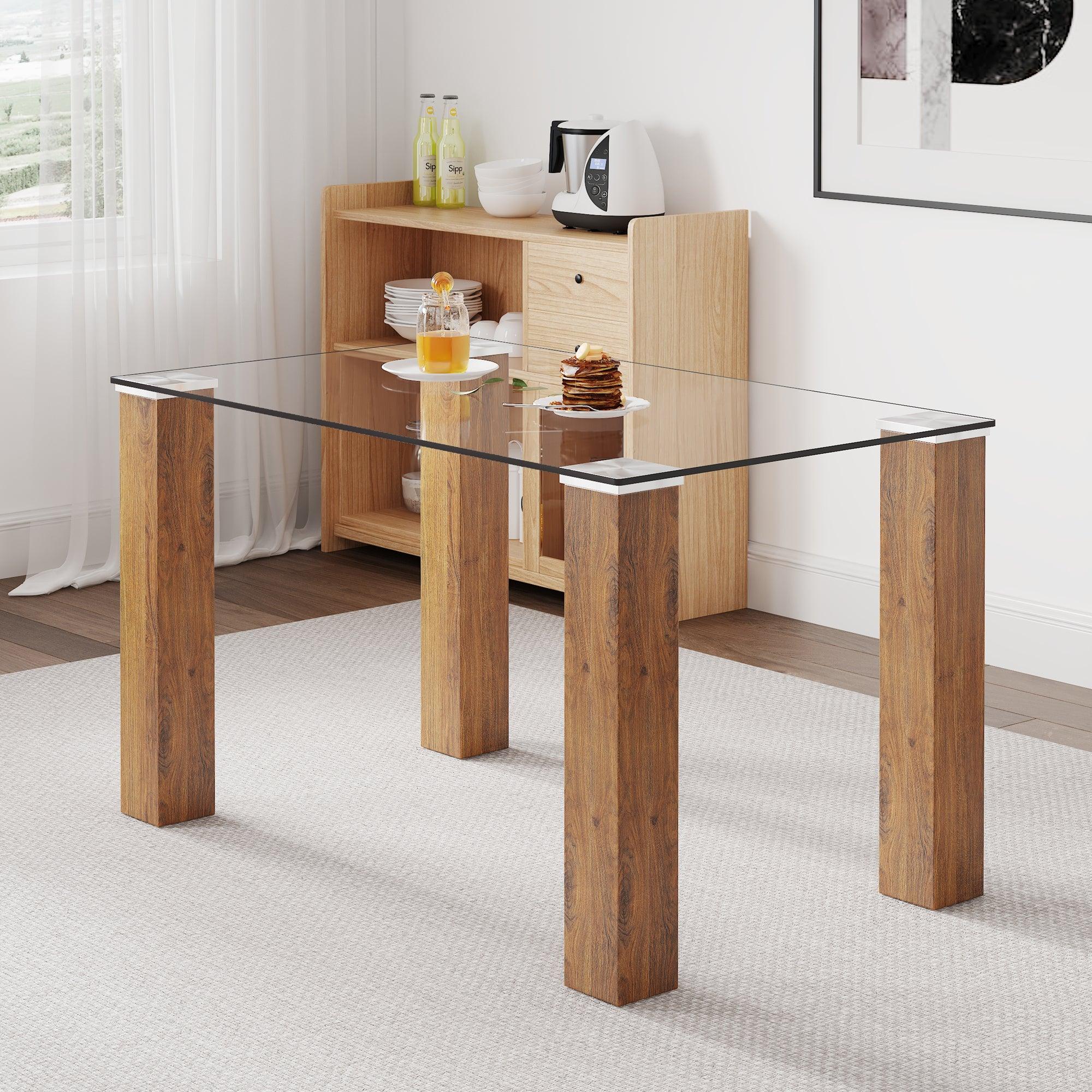 🆓🚛 Modern Minimalist Rectangular Dining Table Glass Desktop & Wooden Mdf Table Legs Suitable for Restaurants & Living Rooms