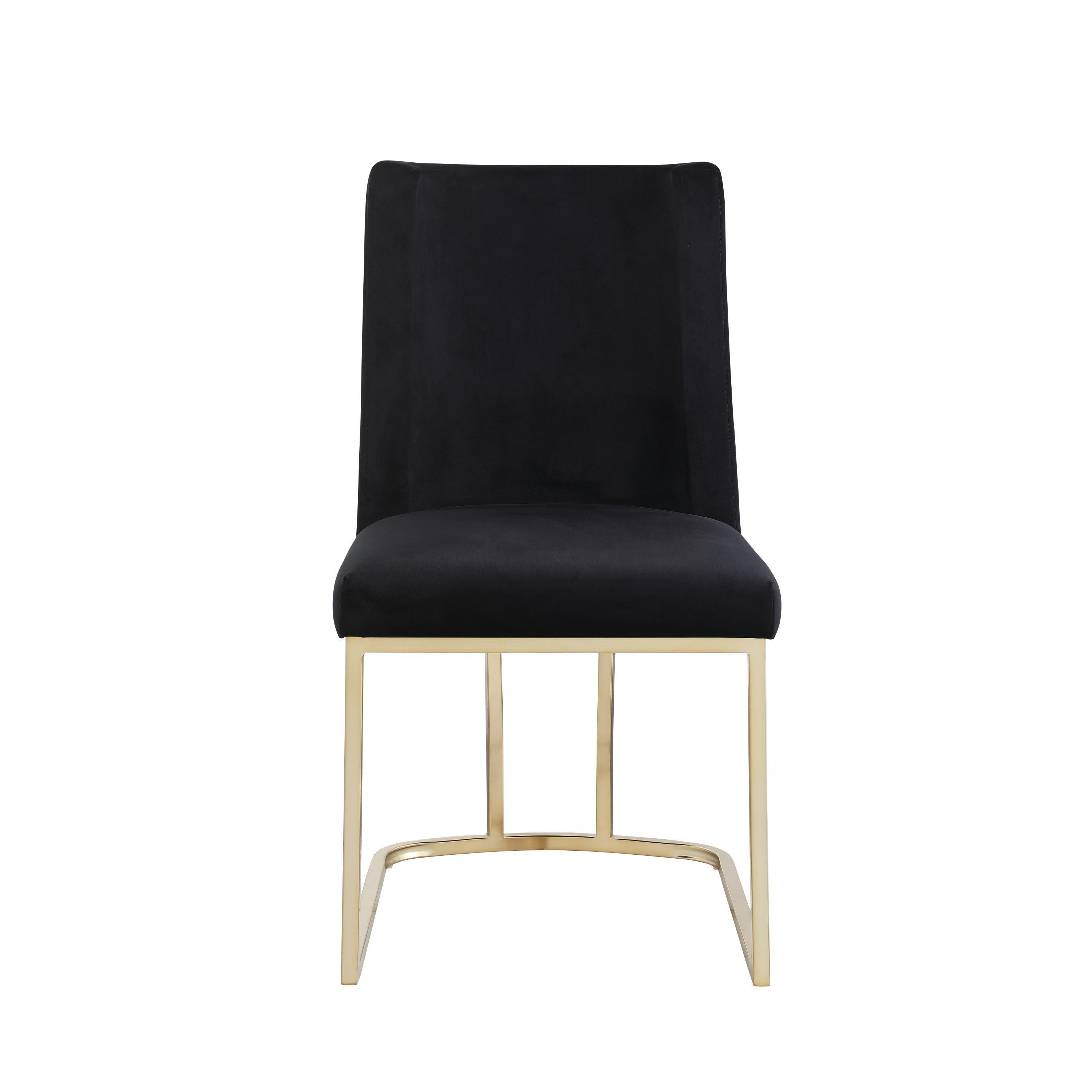 Dining Chairs, Velvet Upolstered Side Chair, Gold Metal Legs (Set of 2) - Black