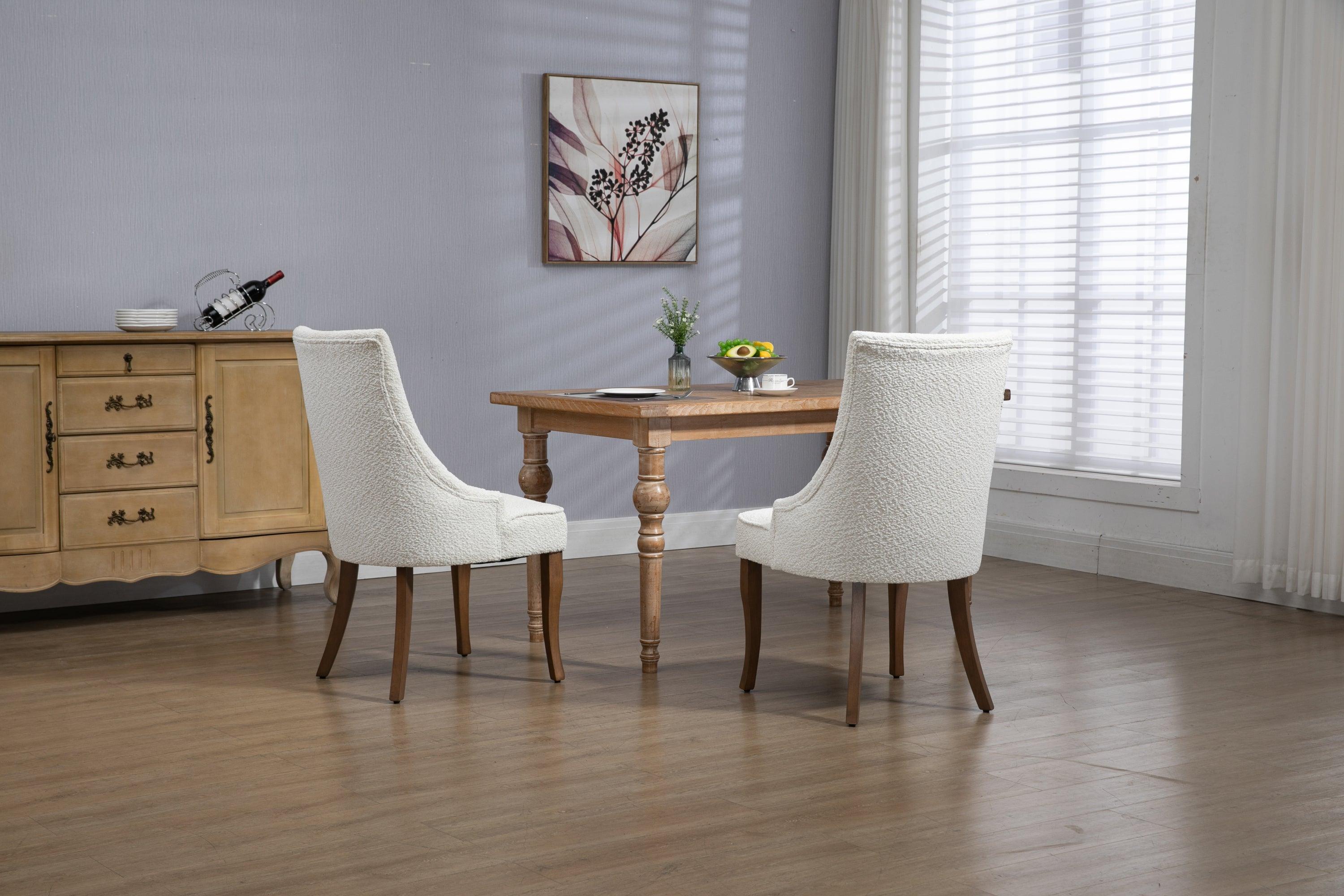 Exquisite White Boucle Upholstered Strip Back Dining Chair with Solid Wood Legs 2 Pcs