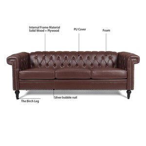 83.66 Inch Width Traditional  Square Arm Removable Cushion 3 Seater Sofa LamCham