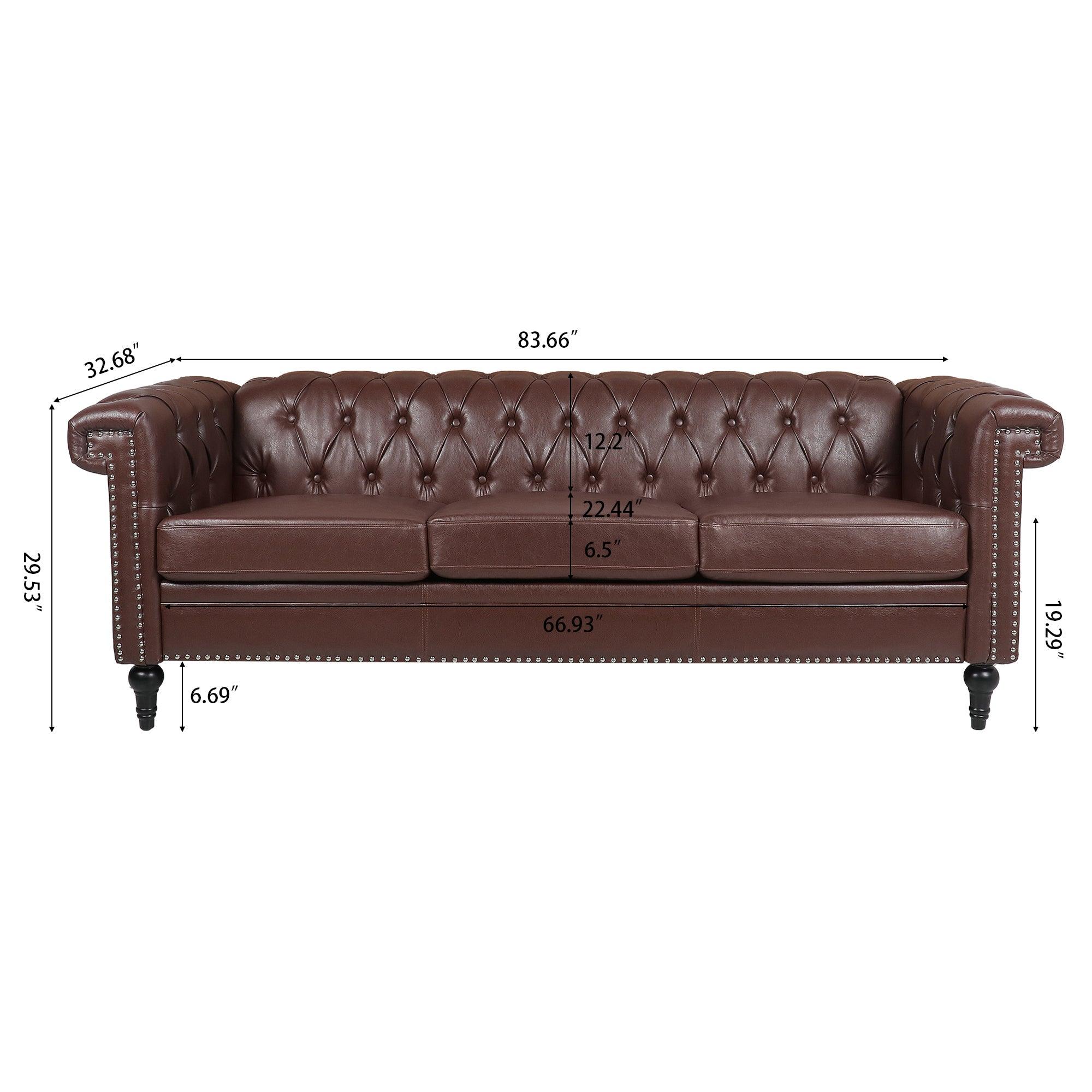 83.66 Inch Width Traditional  Square Arm Removable Cushion 3 Seater Sofa LamCham