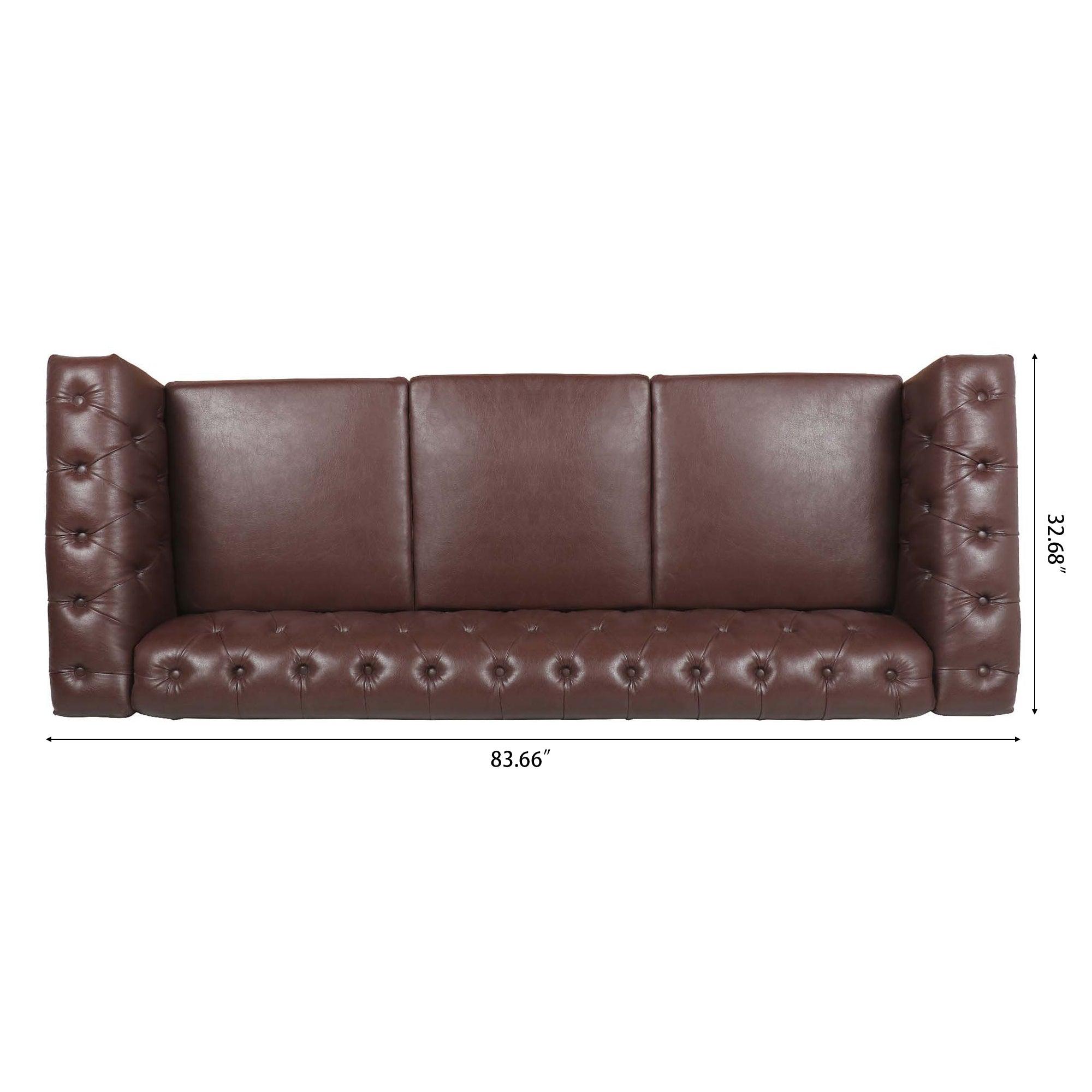 83.66 Inch Width Traditional  Square Arm Removable Cushion 3 Seater Sofa LamCham