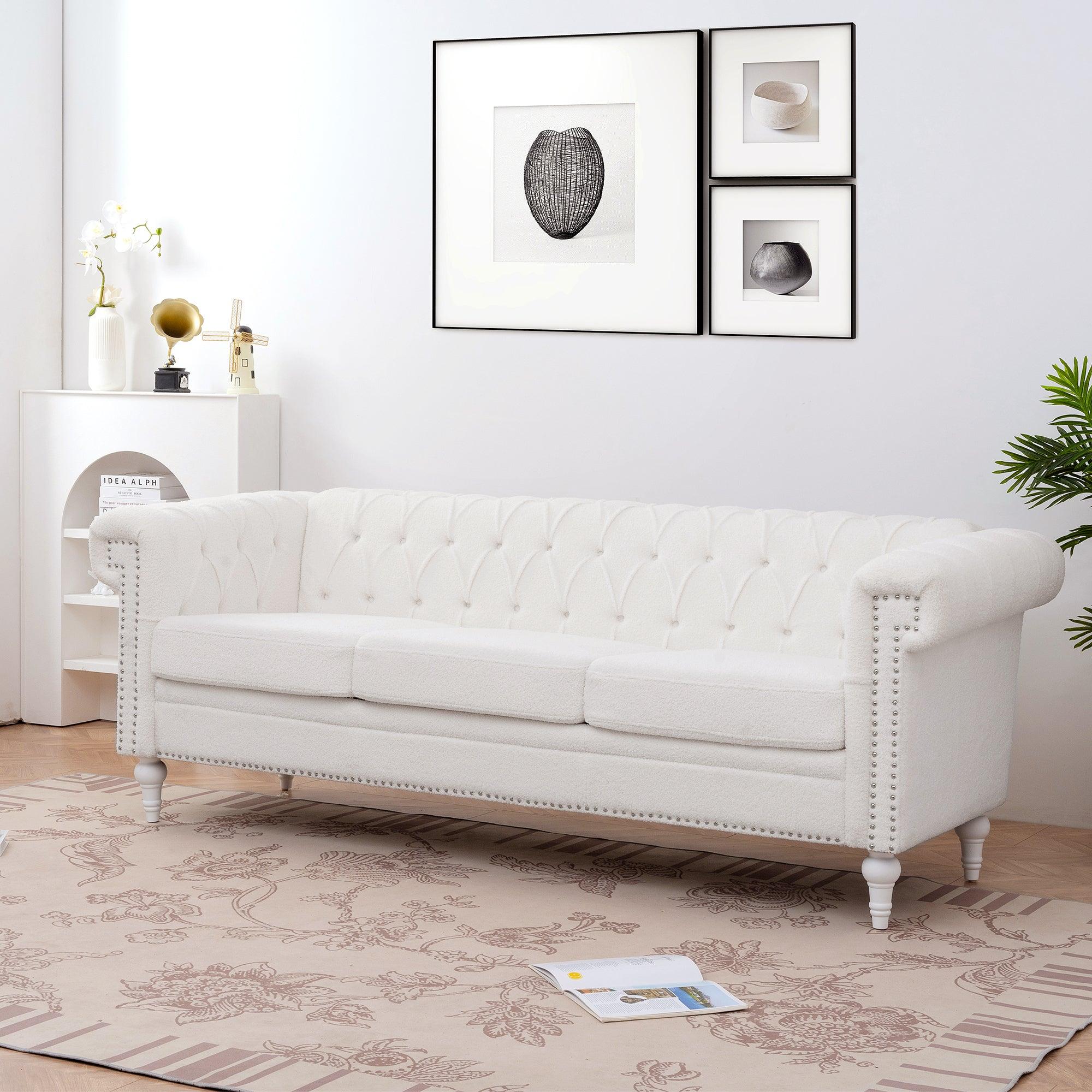 83.66 Inch Width Traditional Square Arm removable cushion 3 seater Sofa LamCham