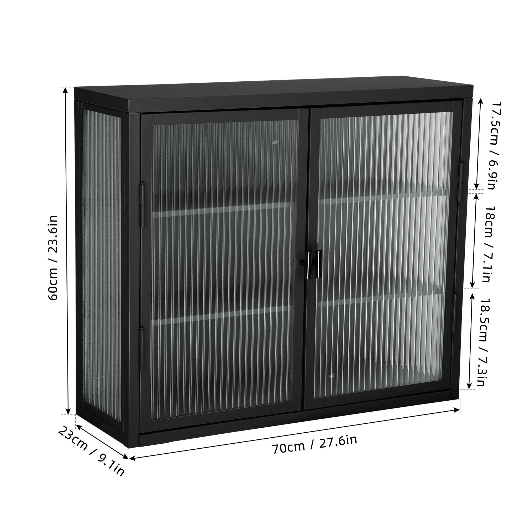 🆓🚛 Retro Style Haze Double Glass Door Wall Cabinet With Detachable Shelves for Office, Dining Room, Living Room, Kitchen & Bathroom, Black