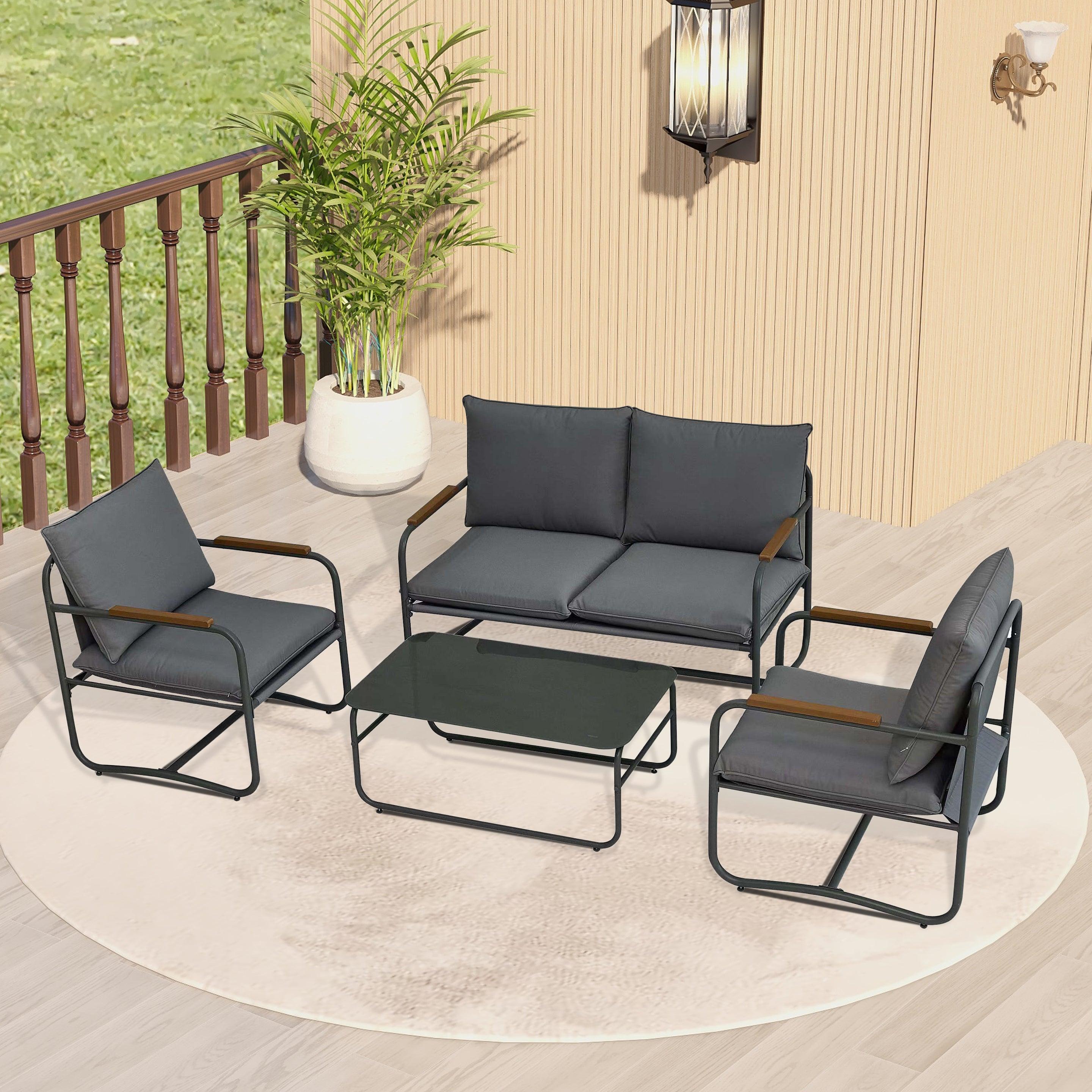 🆓🚛 4-Piece Outdoor Patio Furniture Set, with Removable Seating Cushion, Gray