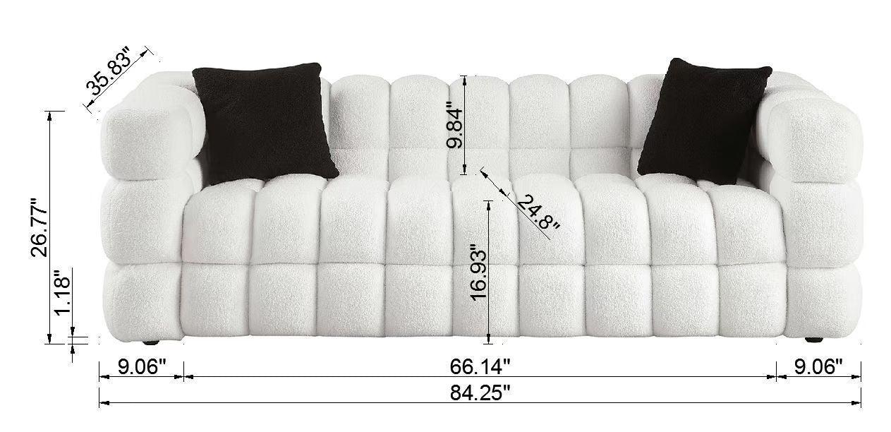 84.3 Inch 3 Seater White Marshmallow Boucle Sofa Couch With 2 Pillows LamCham