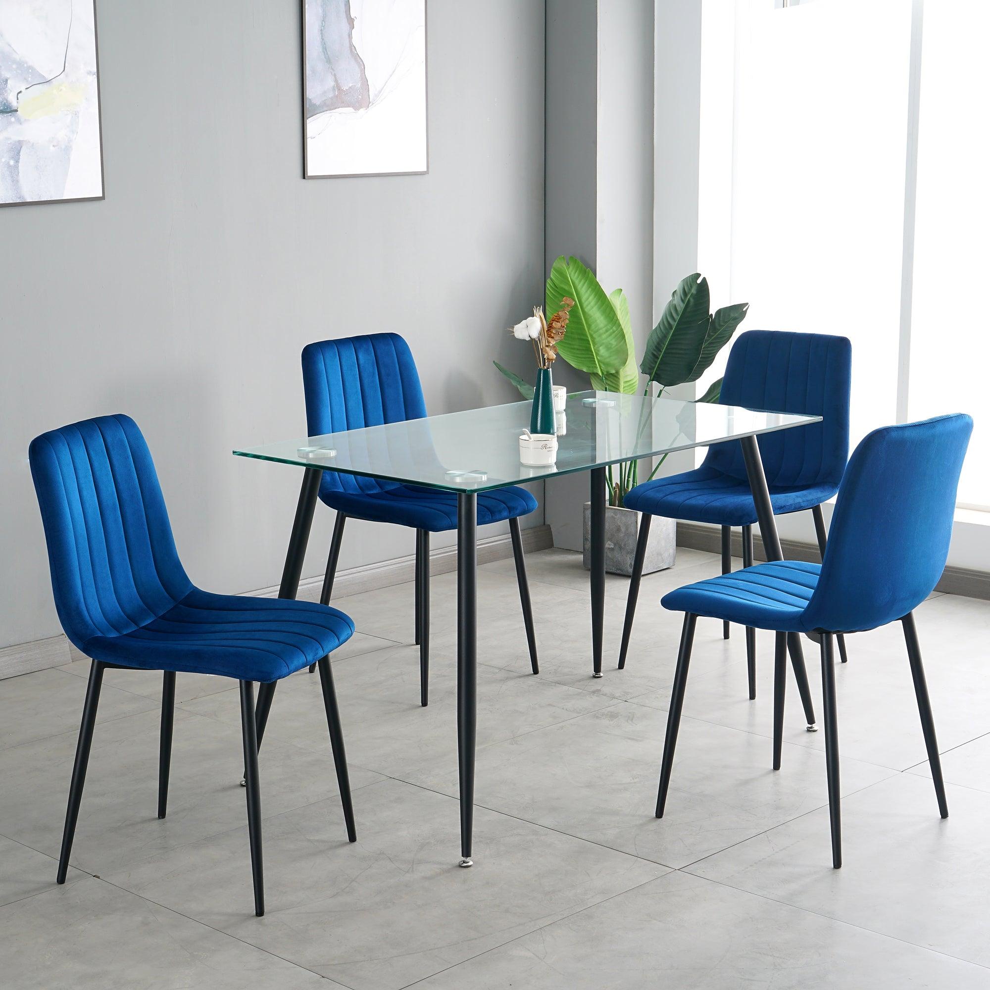 GIKILI Modern Dining Kitchen Chairs with Black Coated Metal Legs (set of 4), Blue