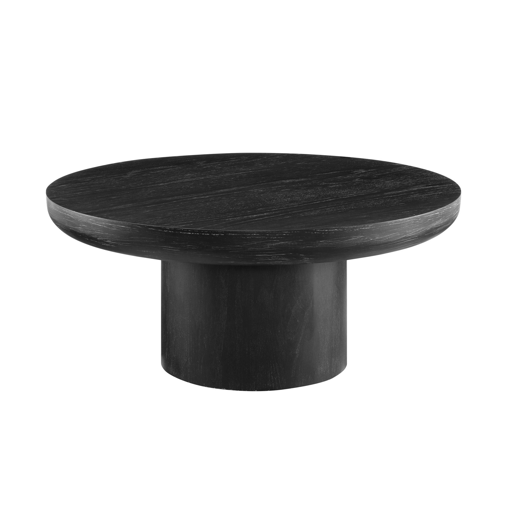 35.98" Round Coffee Table With Cylindrical Leg, Wood Veneer Tabletop Table, Rounded Sofa Side Table for Living Room Office, Black