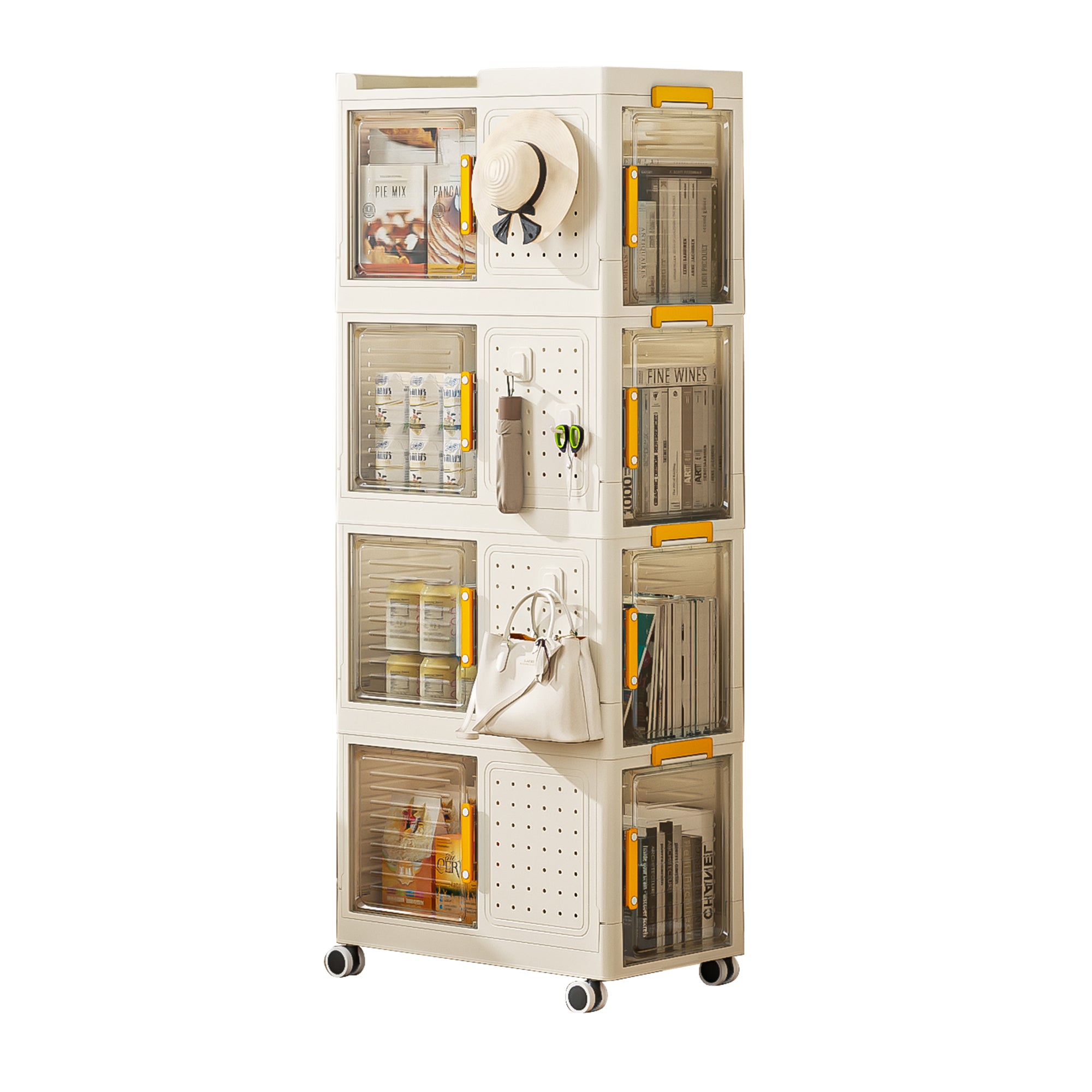 4-tier Rolling Storage Bookcase With Wheels, Large Capacity Storage Bins, Mobile Multifunction Utility Rolling Storage Organizer, Mobile Shelving