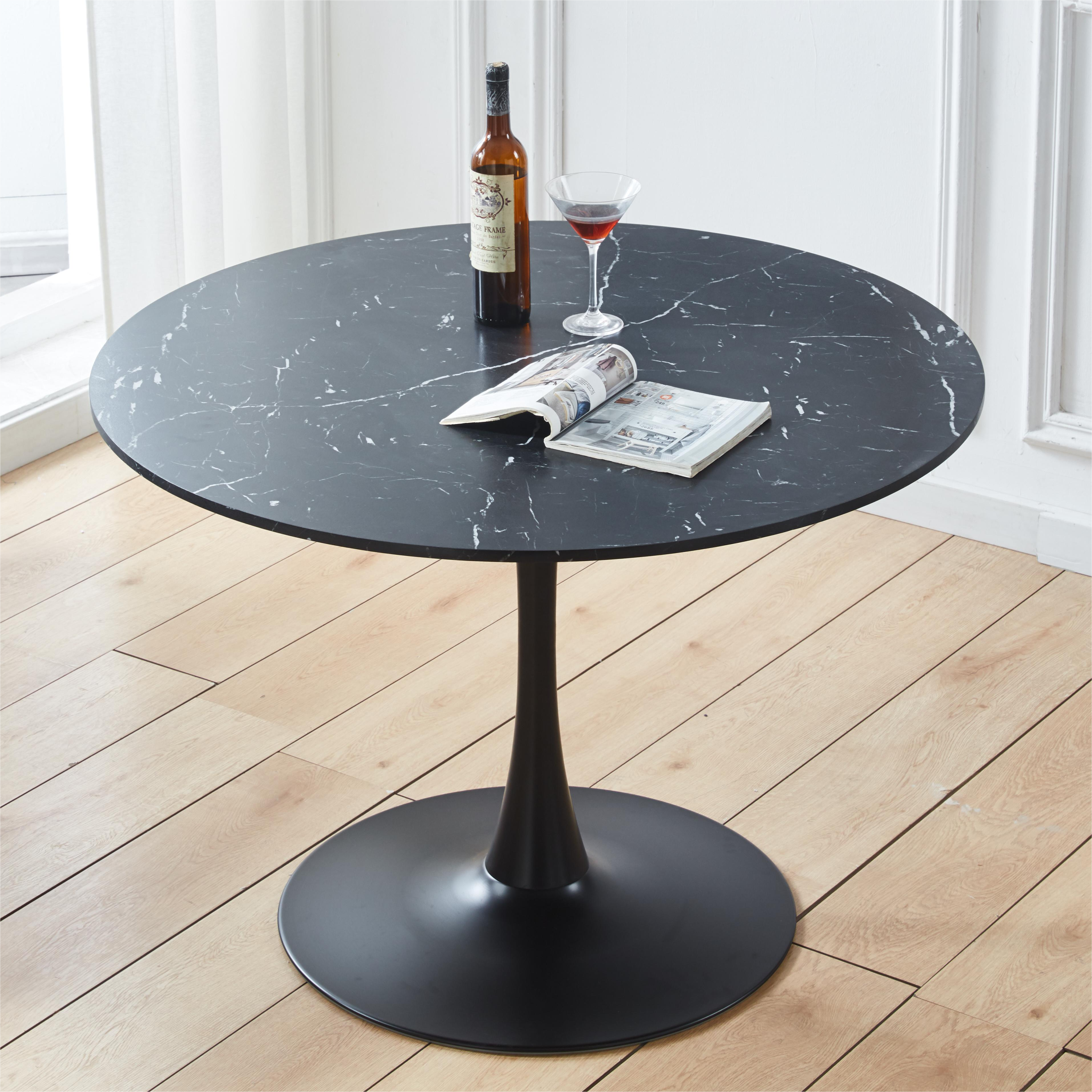 42.1" Black Tulip Table Mid-Century Dining Table for 4-6 People With Round Mdf Table Top, Pedestal Dining Table, End Table Leisure Coffee Table