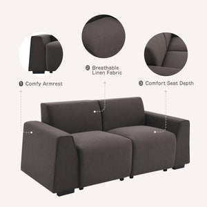 71*35.5" Modern Linen Fabric Sofa, Stylish And Minimalist 2-3 Seat Couch, Easy To Install, Exquisite Loveseat With Wide Armrests For Living Room, Bedroom, Apartment, Office, 2 Colors