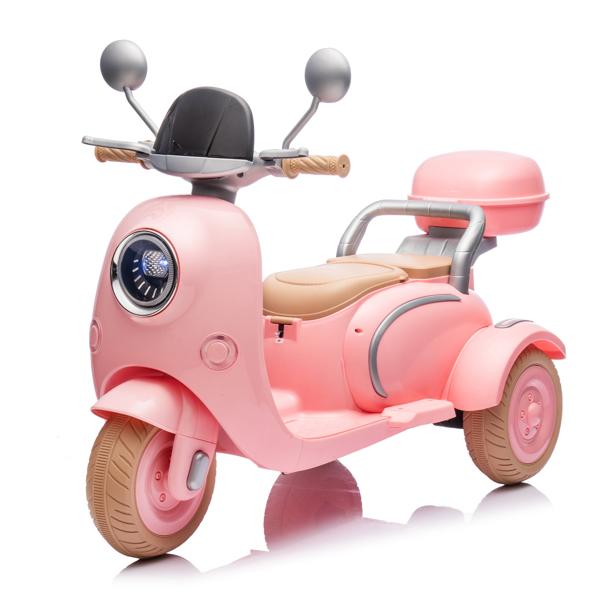 12V Two-Seater Kids Ride On Electric Motorcycle, Three Wheels Kids Toy With Slow Start, Multi-Function Player, Usb, Bluetooth, Light, Backseat Flip Adult Seat, Oversized Storage Box for Kids Aged 3-6.