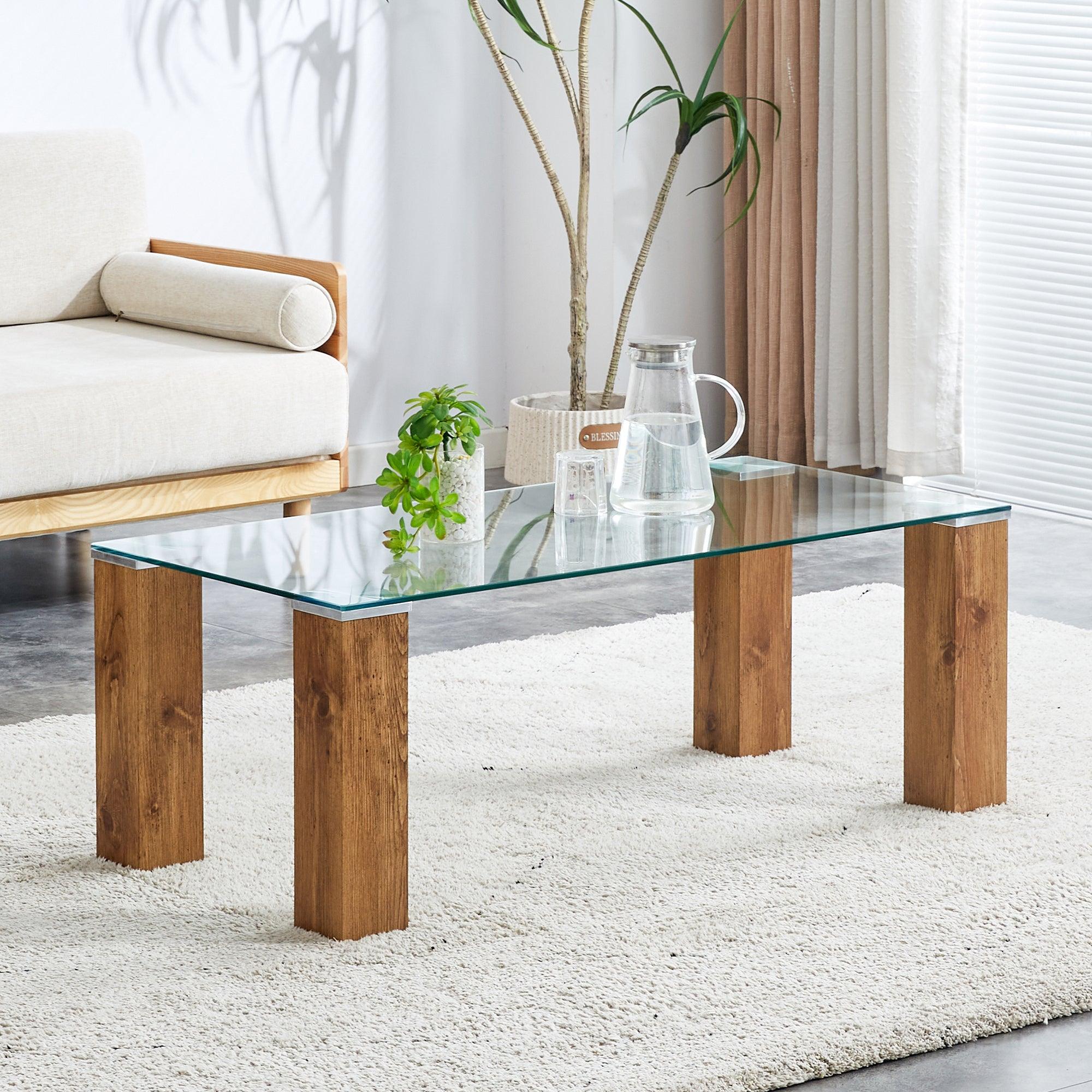 Glass-Top Coffee Table, Tea table, with MDF Legs - Stylish Blend of Elegance and Durability