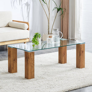 Glass-Top Coffee Table, Tea table, with MDF Legs - Stylish Blend of Elegance and Durability