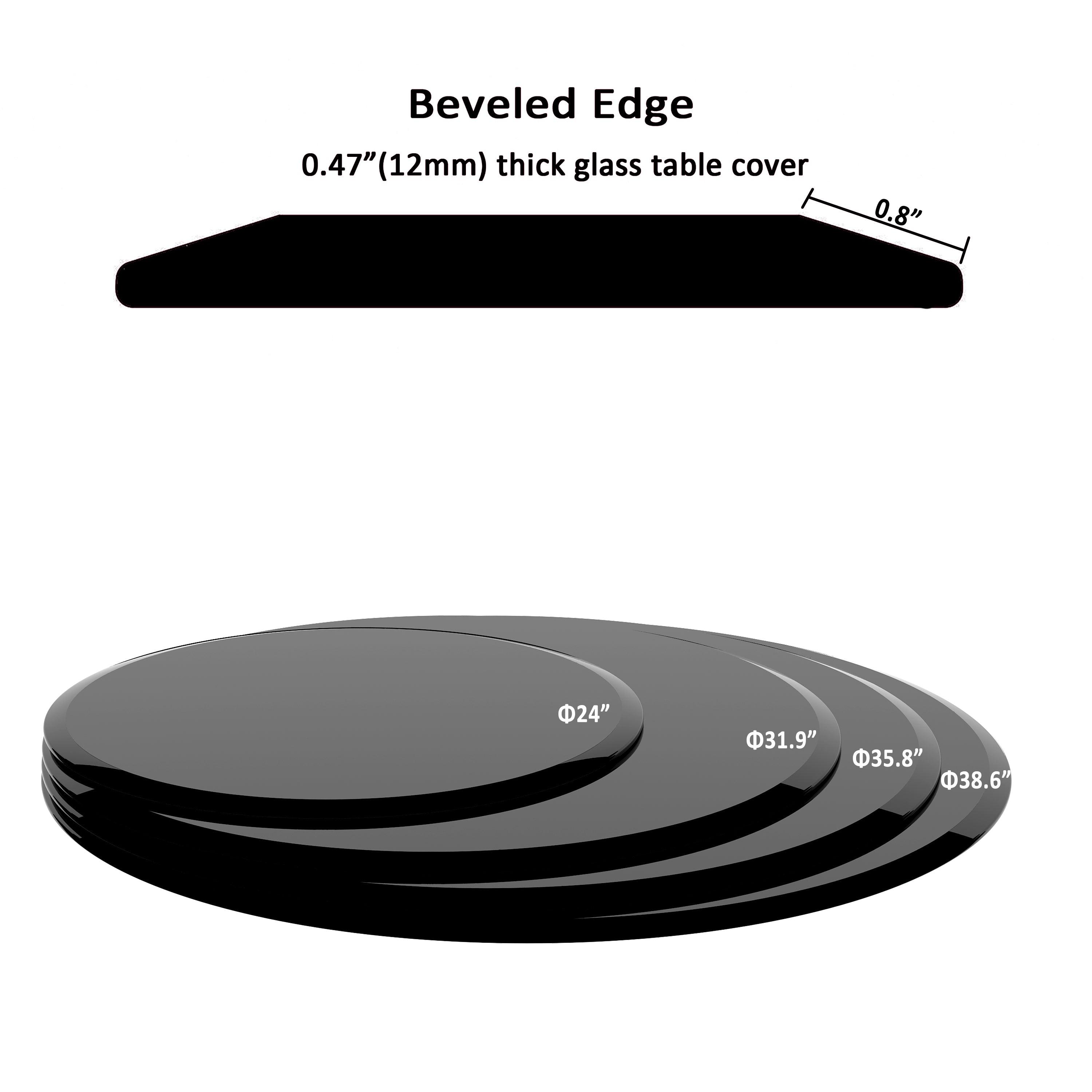 38.6" Inch Round Tempered Glass Table Top black Glass 1/2" Inch Thick Beveled Polished Edge