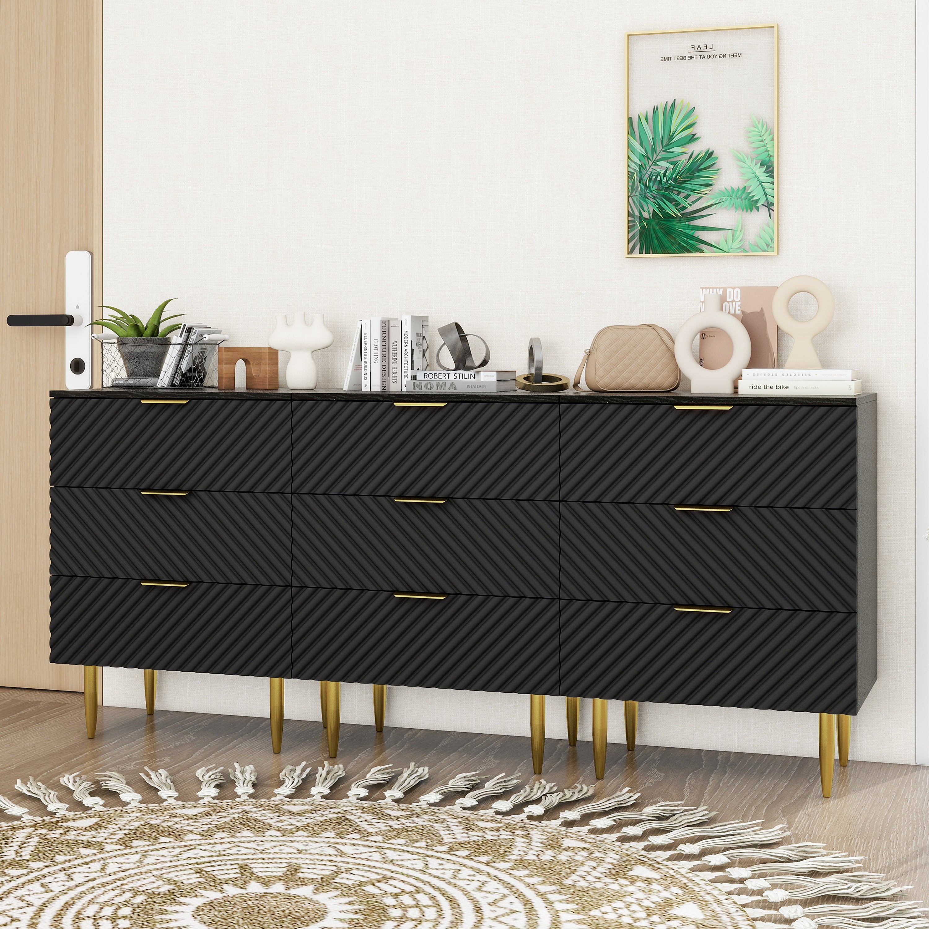 🆓🚛 3 Drawer Cabinet, Accent Storage Cabinet, Suitable for Bedroom, Living Room, Study, Black