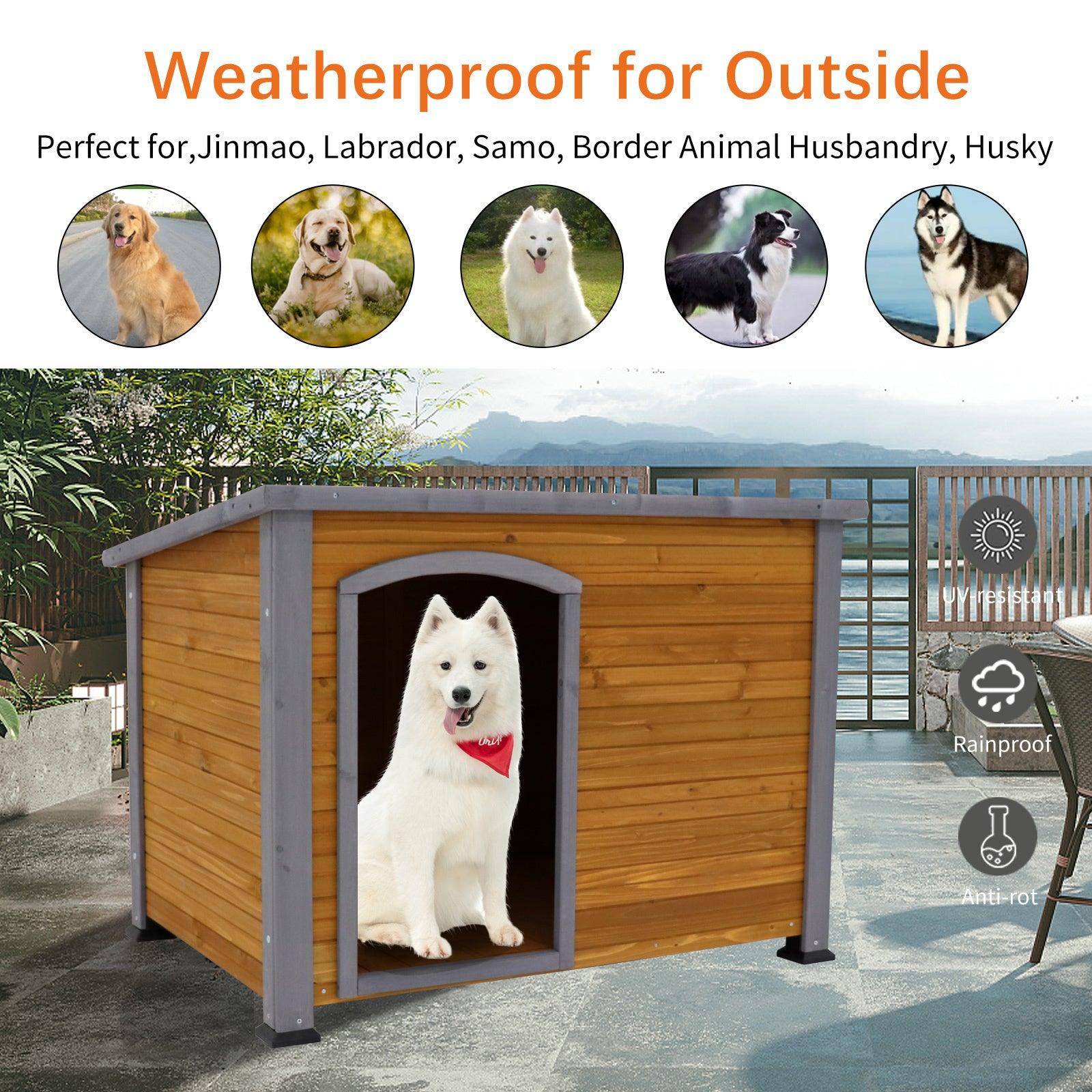 Dog House Outdoor & Indoor  Wooden Dog Kennel For Winter With Raised Feet Weatherproof For Large Dogs