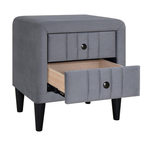 HUJPY Upholstered Wooden Nightstand with 2 Drawers - Gray
