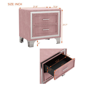 ELCRU 2-Drawer Velvet Nightstand with Metal Legs for Bedroom - Pink