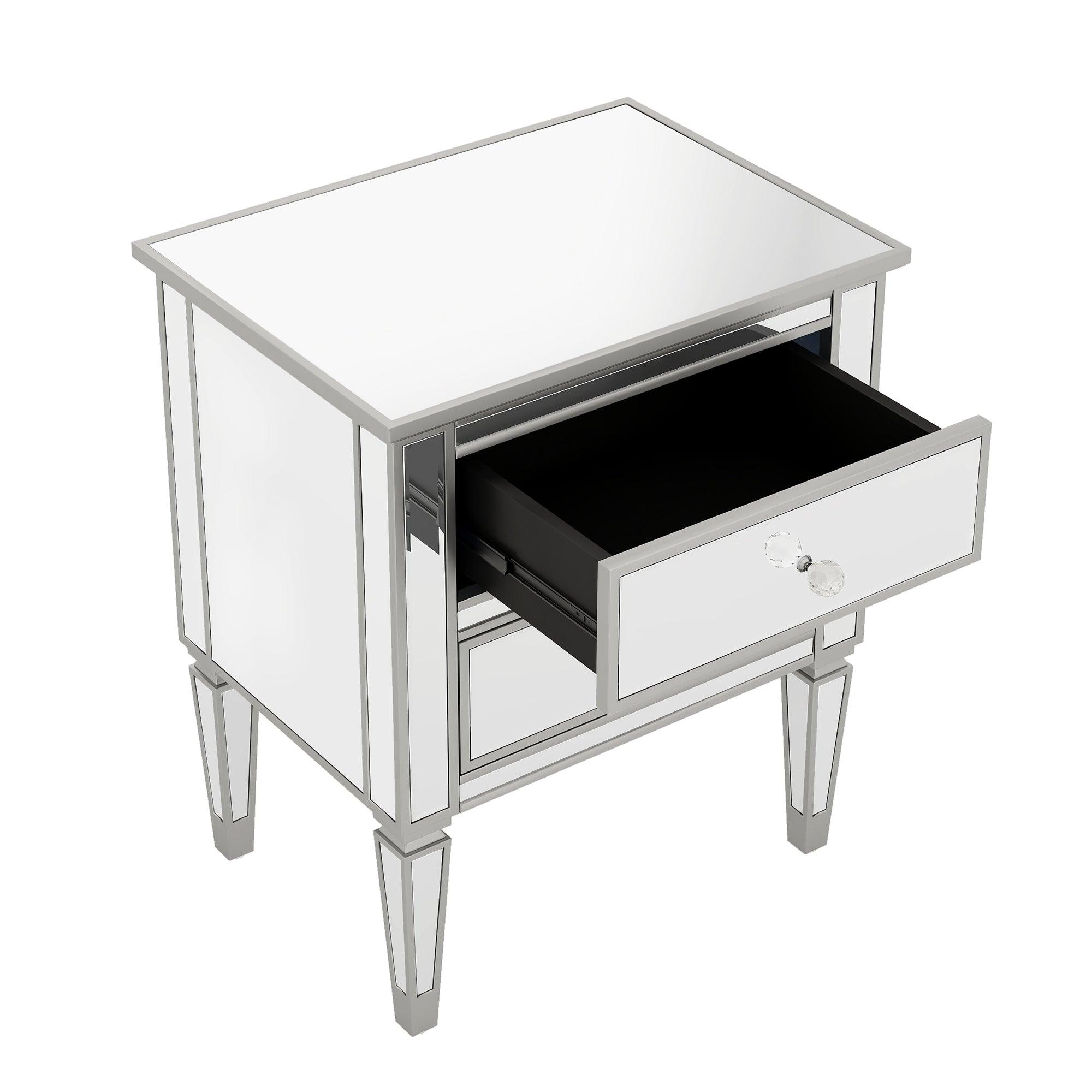 Elegant Mirrored Side Table with 2 Drawers, Modern Silver Finished for Living Room, Hallway, Entryway