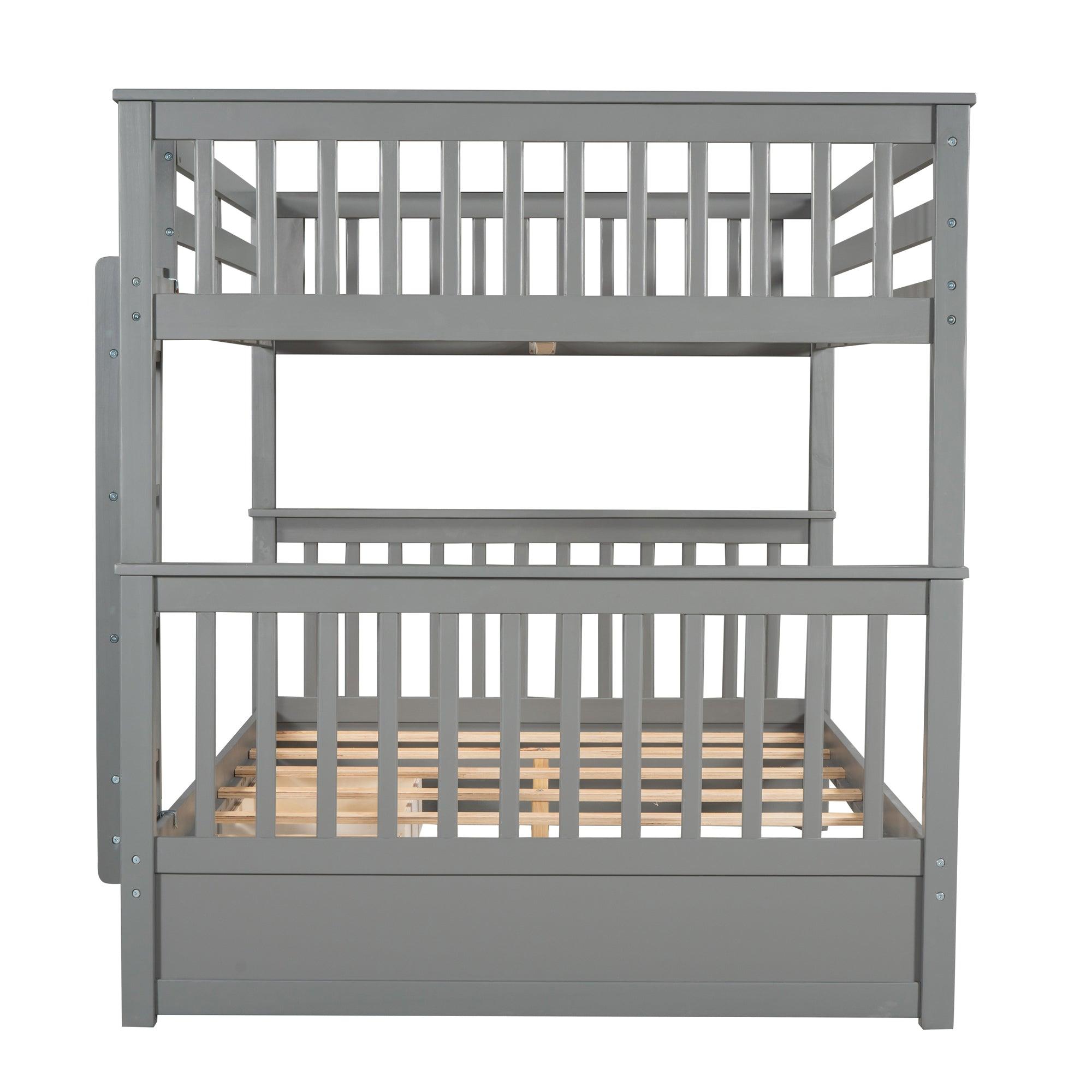 Full-Over-Full Bunk Bed with Ladders and Two Storage Drawers (Gray)