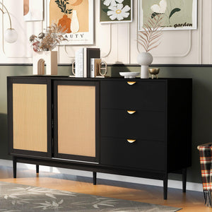 Featured Two-door Storage Cabinet with Three Drawers and Metal Handles , Suitable for Corridors, Entrances, Living rooms, and Study