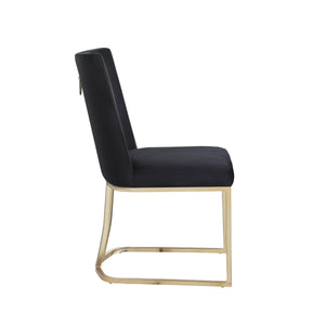 Dining Chairs, Velvet Upolstered Side Chair, Gold Metal Legs (Set of 2) - Black