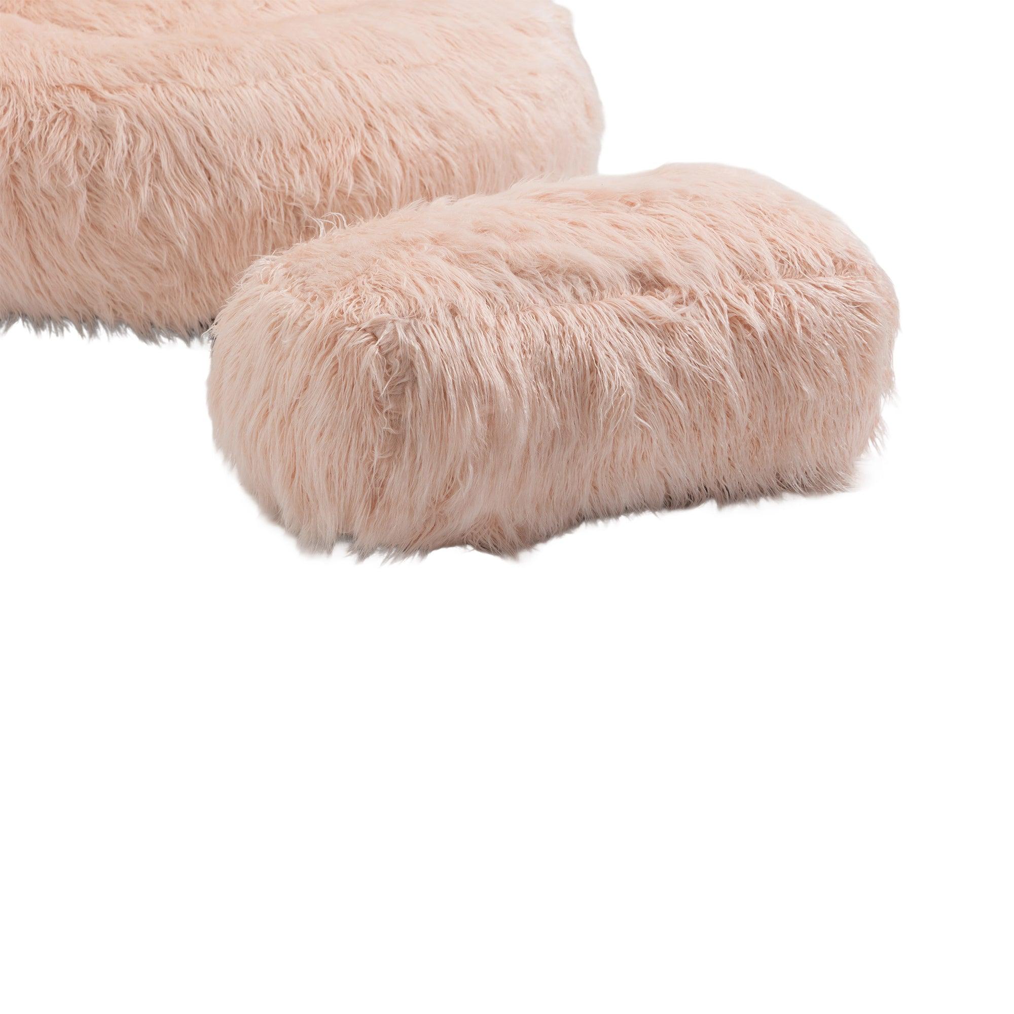 Gramanda Bean Bag Faux Fur Lazy Sofa + Footstool For Adults And Kids - Pink