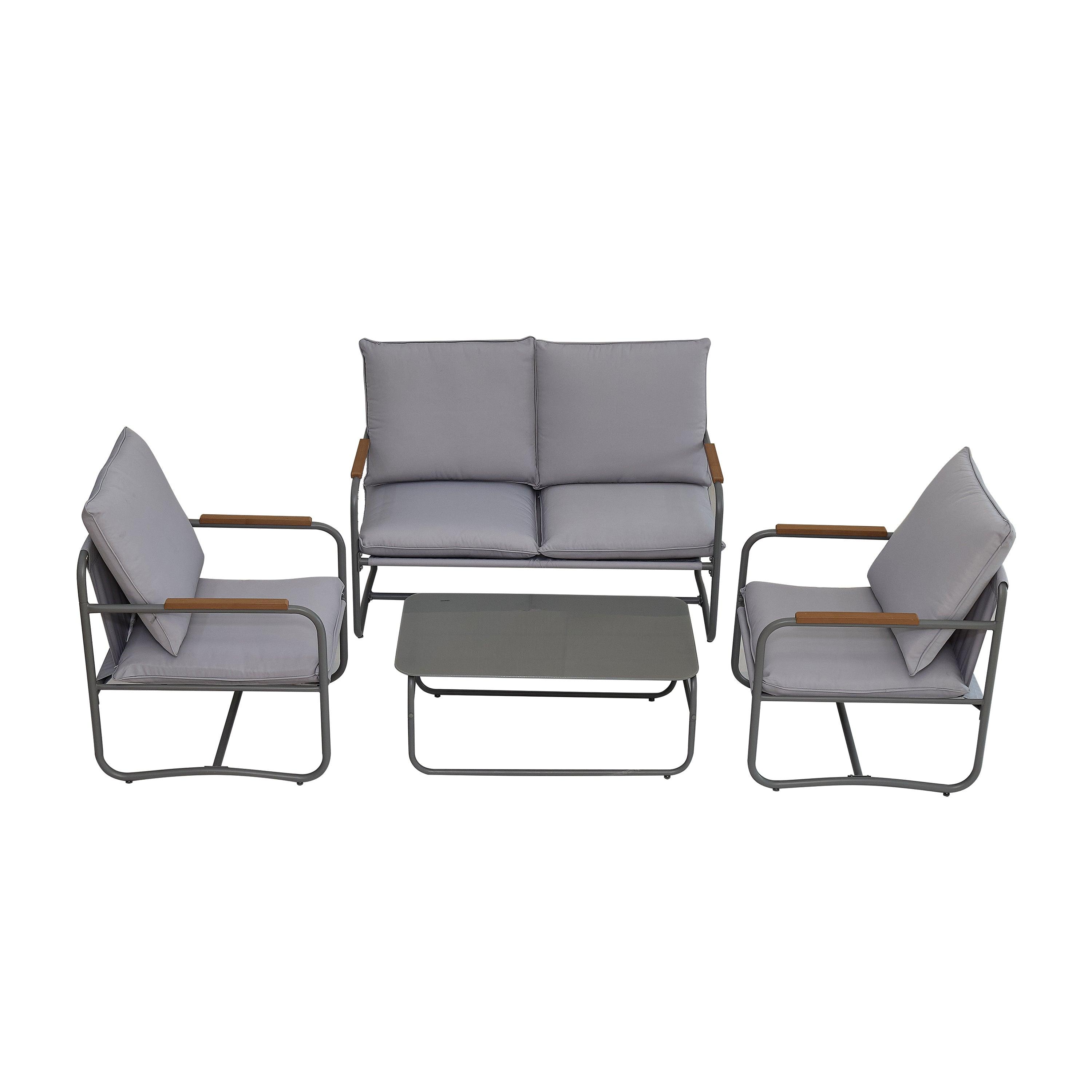 🆓🚛 4-Piece Outdoor Patio Furniture Set, Patio Conversation Set with Removable Seating Cushion