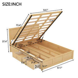 Full Size Wood Platform Bed with Underneath Storage and 2 Drawers, Wood Color