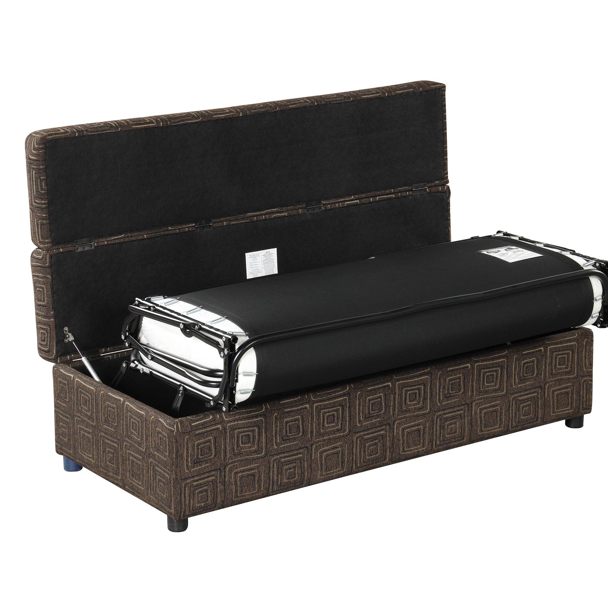 Full Size Folding Ottoman Sleeper Bed with Mattress Convertible Guest Bed Brown