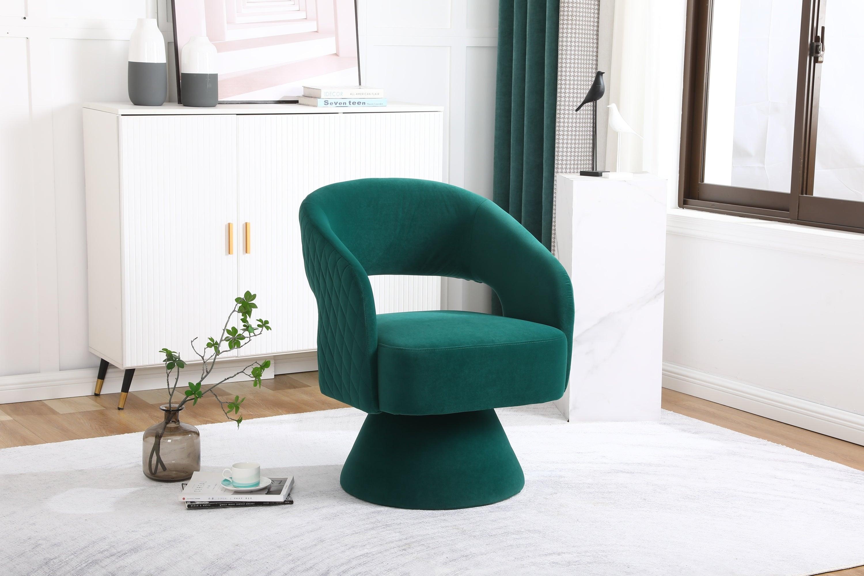 🆓🚛 Swivel Accent Chair Armchair, Round Barrel Chair in Fabric for Living Room Bedroom, Green