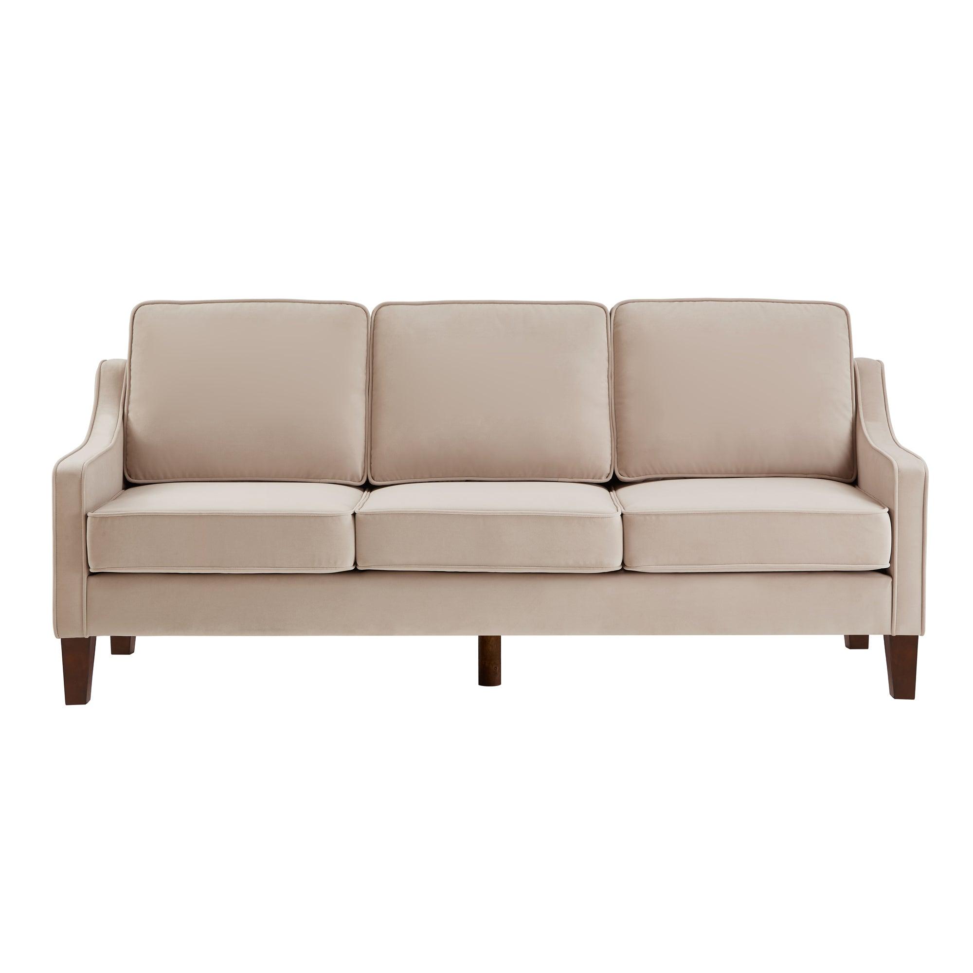 🆓🚛 Modern Upholstered Velvet 3-Seat Sofa With Removable Cushions for Living Room & Bedroom, Taupe