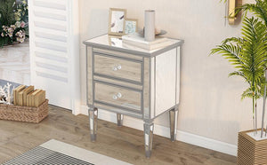 Elegant Mirrored Side Table with 2 Drawers, Modern Silver Finished for Living Room, Hallway, Entryway