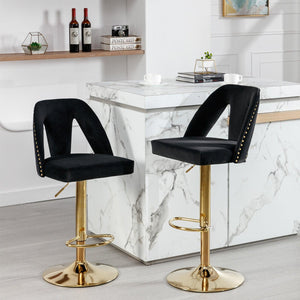 Glome Faux Fur Swivel Barstools, Adjusatble Seat Height (Set of 2) - Black