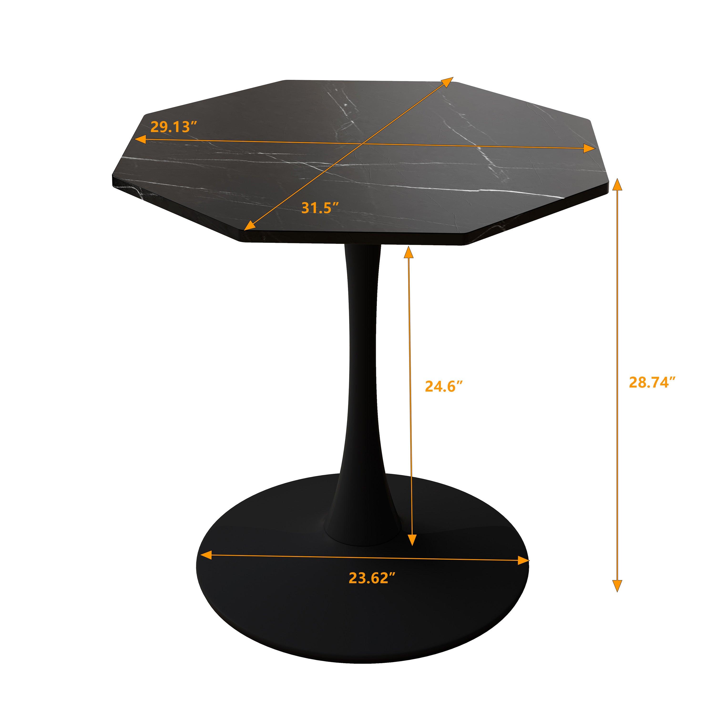 31.50" Modern Octagonal Coffee Table with Printed Black Marble Table Top, Metal Base, for Dining Room, Kitchen, Living Room