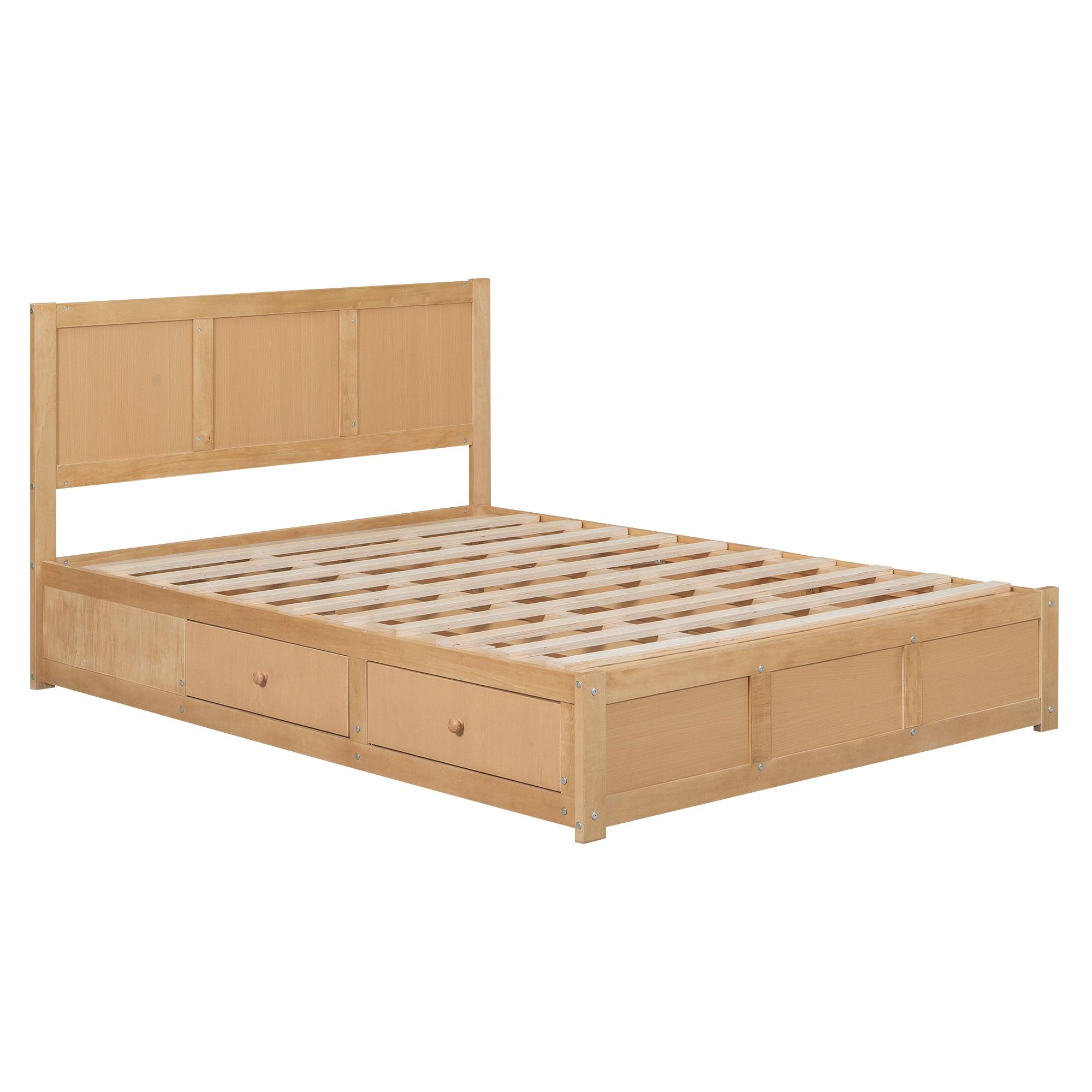 Full Size Wood Platform Bed with Underneath Storage and 2 Drawers, Wood Color