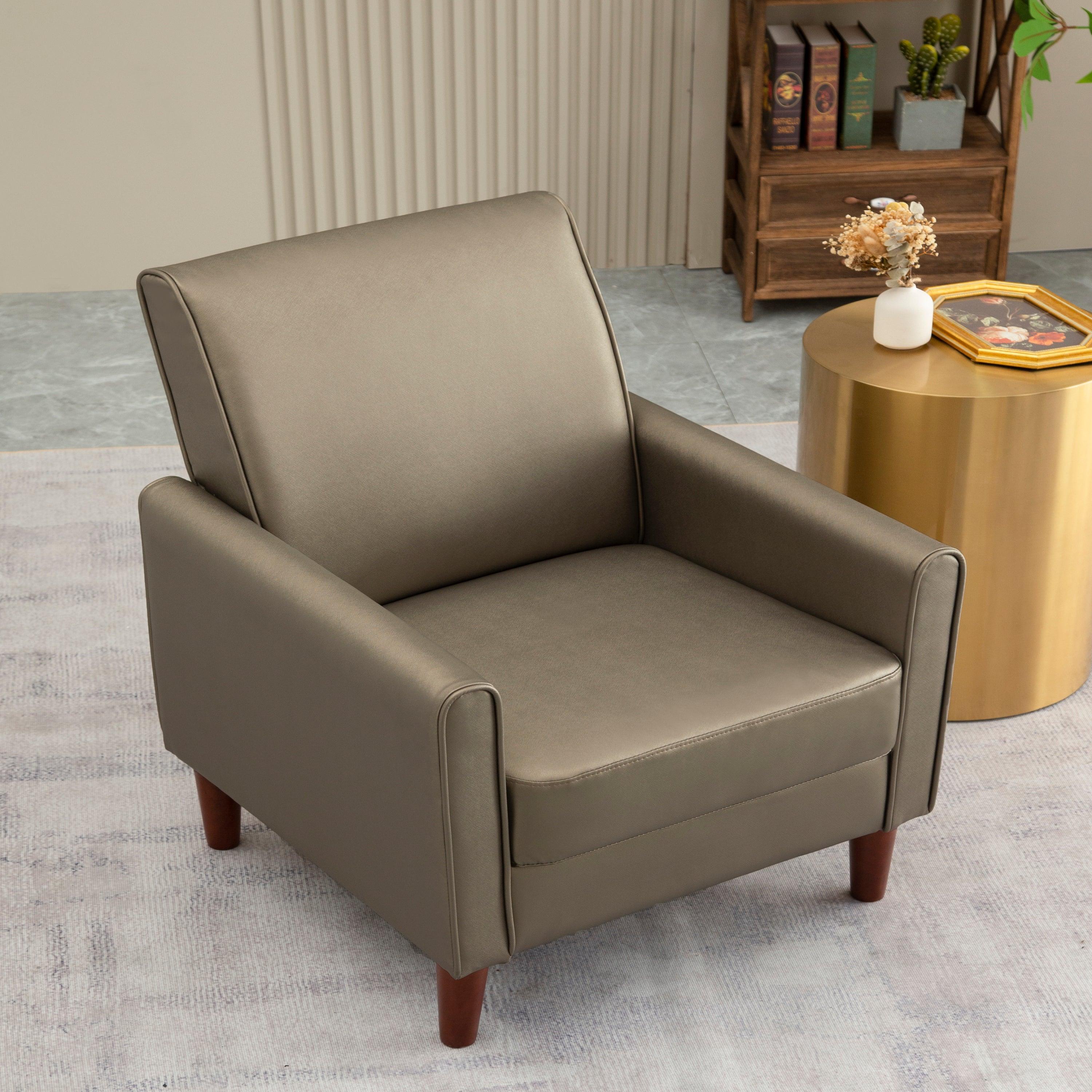 🆓🚛 Single Sofa Armchair for Bedroom Living Room With Four Wooden Legs, Gray/Gold