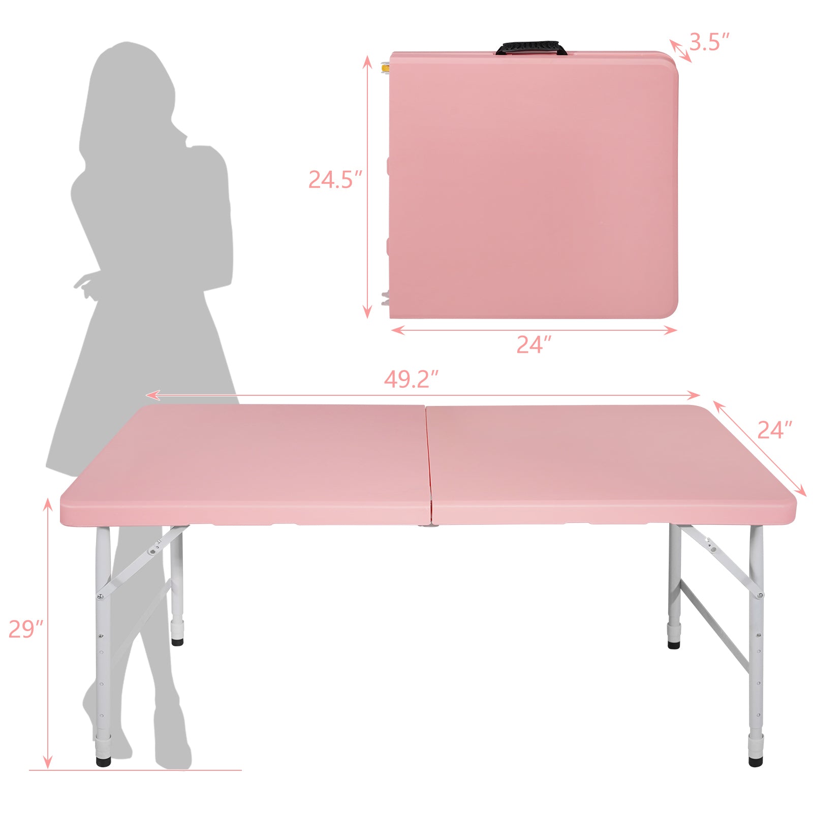 🆓🚛 4Ft Pink Portable Folding Table Indoor & Outdoor Maximum Weight 135Kg Foldable Table for Camping