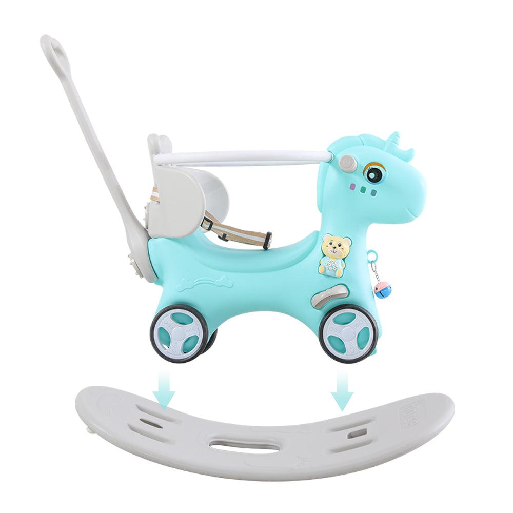 🆓🚛 Rocking Horse for Toddlers, Balance Bike Ride On Toys With Push Handle, Backrest & Balance Board for Baby Girl & Boy, Unicorn Kids Riding Birthday (Blue)