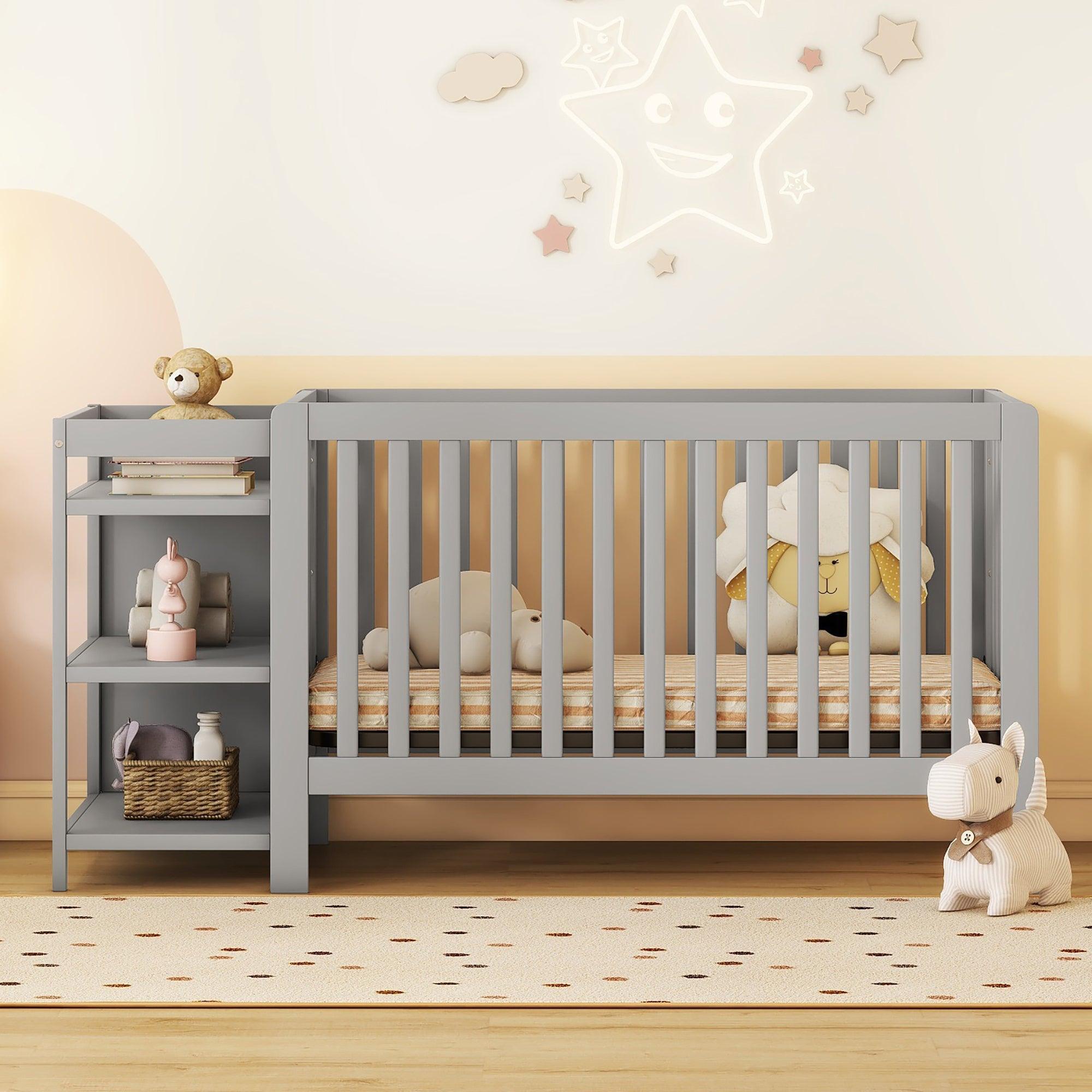 🆓🚛 Convertible Crib/Full Size Bed With Changing Table, Gray