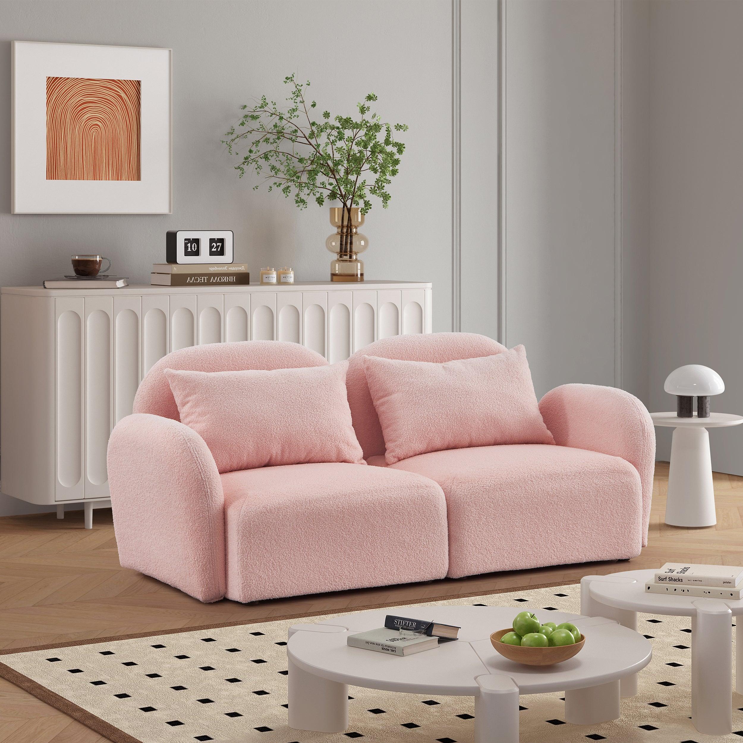 🆓🚛 Living Room Furniture Lazy Sofa Loveseat Teddy Fabric, Pink