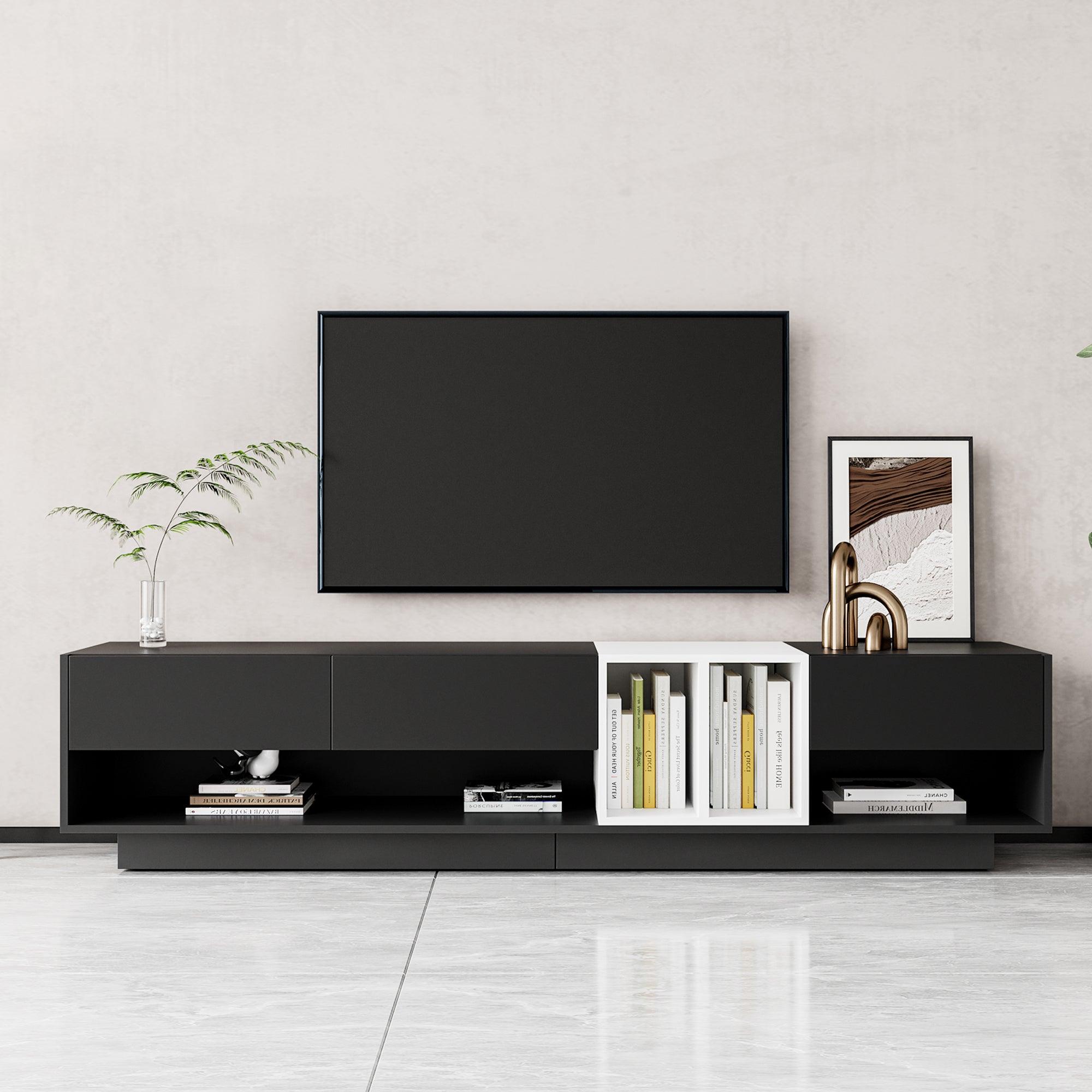 🆓🚛 Sleek & Stylish Tv Stand With Perfect Storage Solution, Two-Tone Media Console for Tvs Up To 80'', Functional Tv Cabinet With Versatile Compartment for Living Room, Black